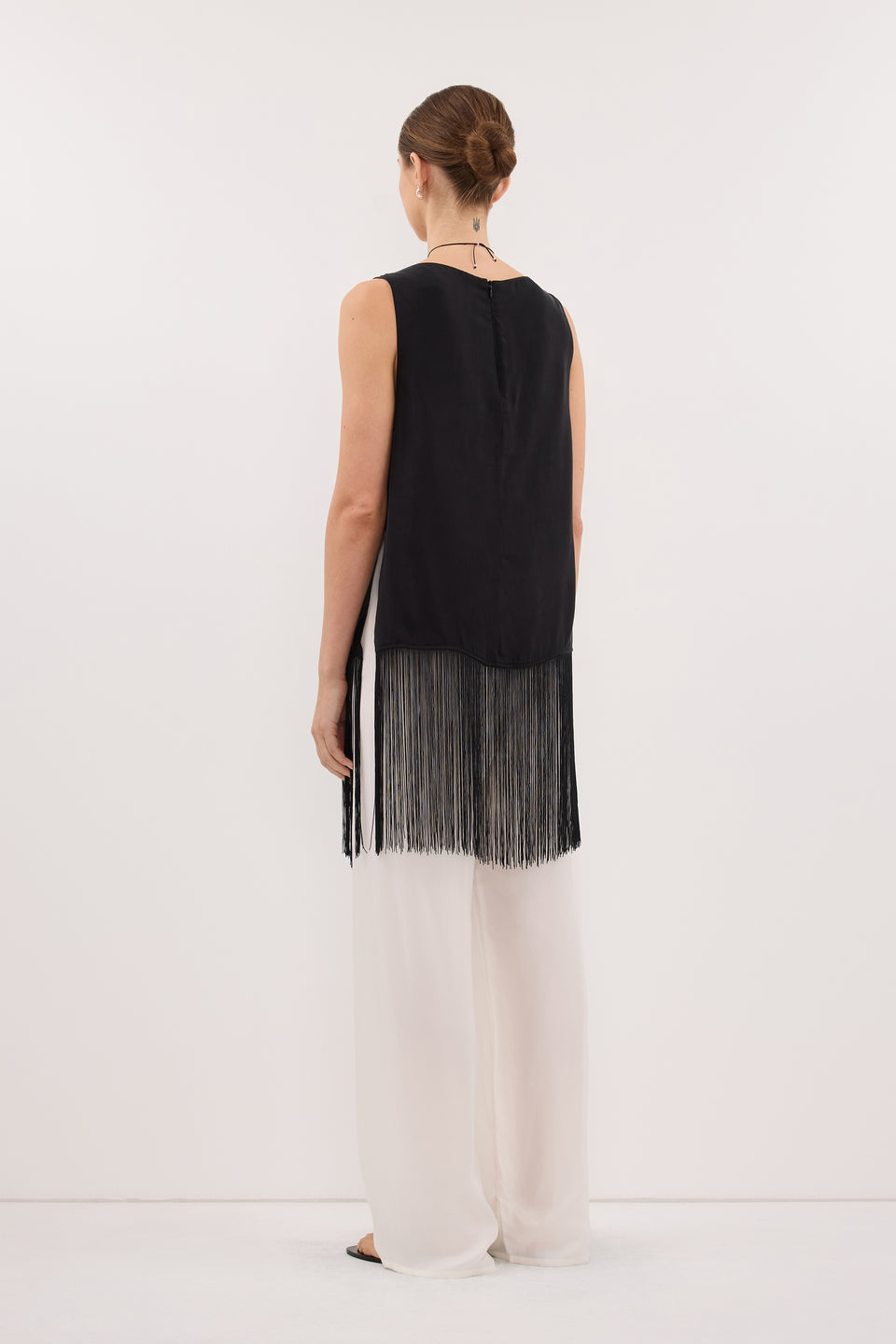FIORA BLACK CUPRO FRINGE TOP