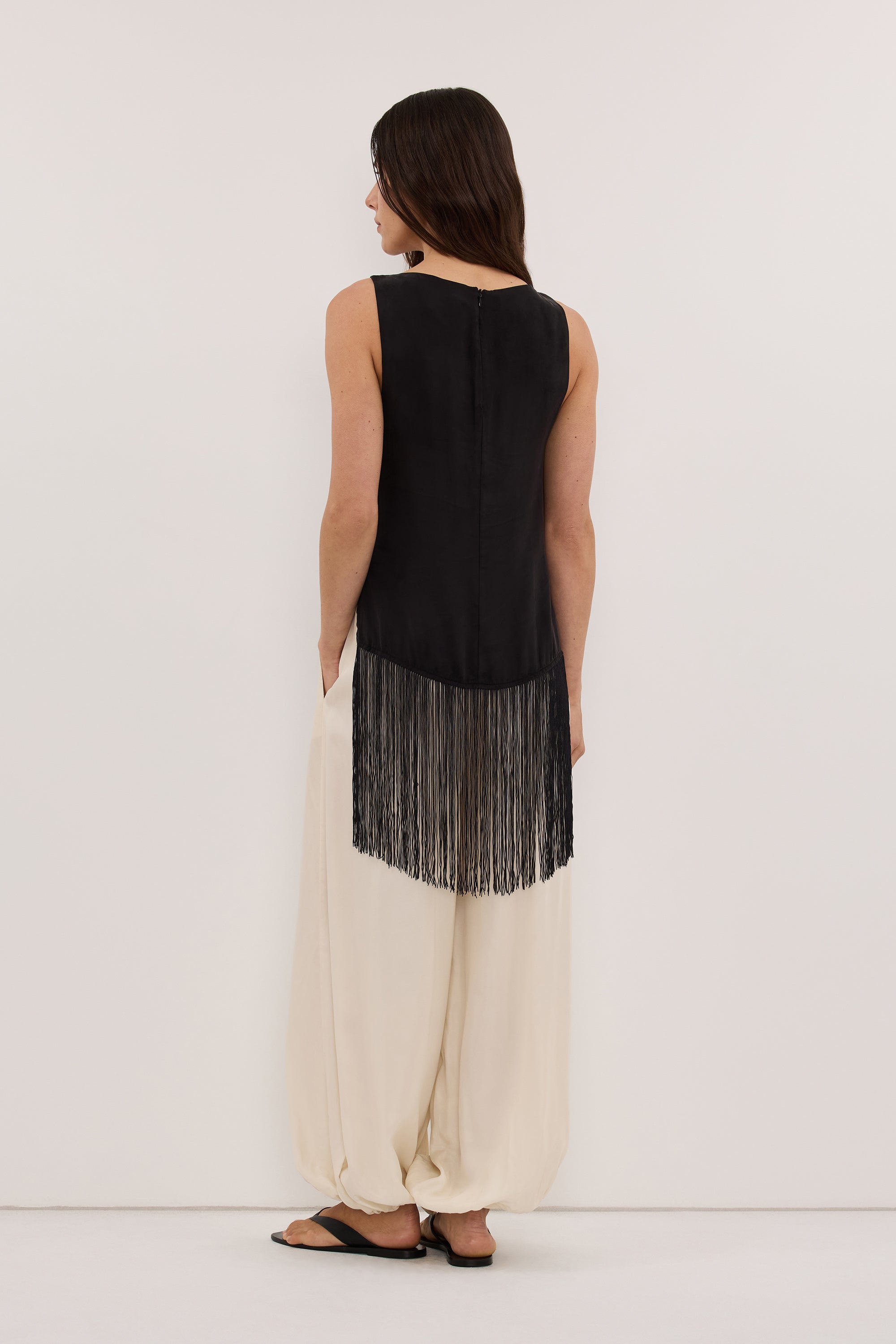 FIORA BLACK CUPRO FRINGE TOP