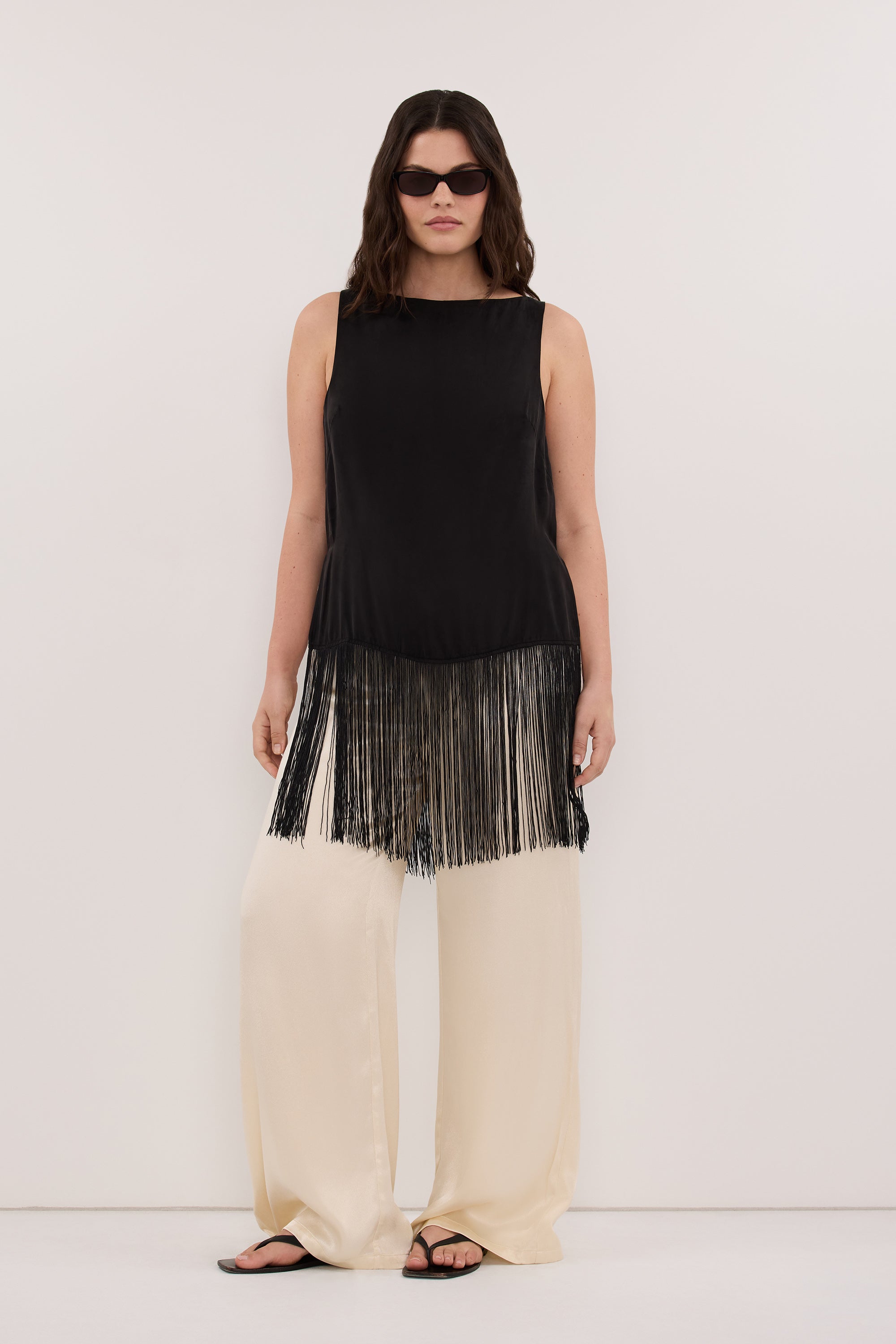 FIORA BLACK CUPRO FRINGE TOP