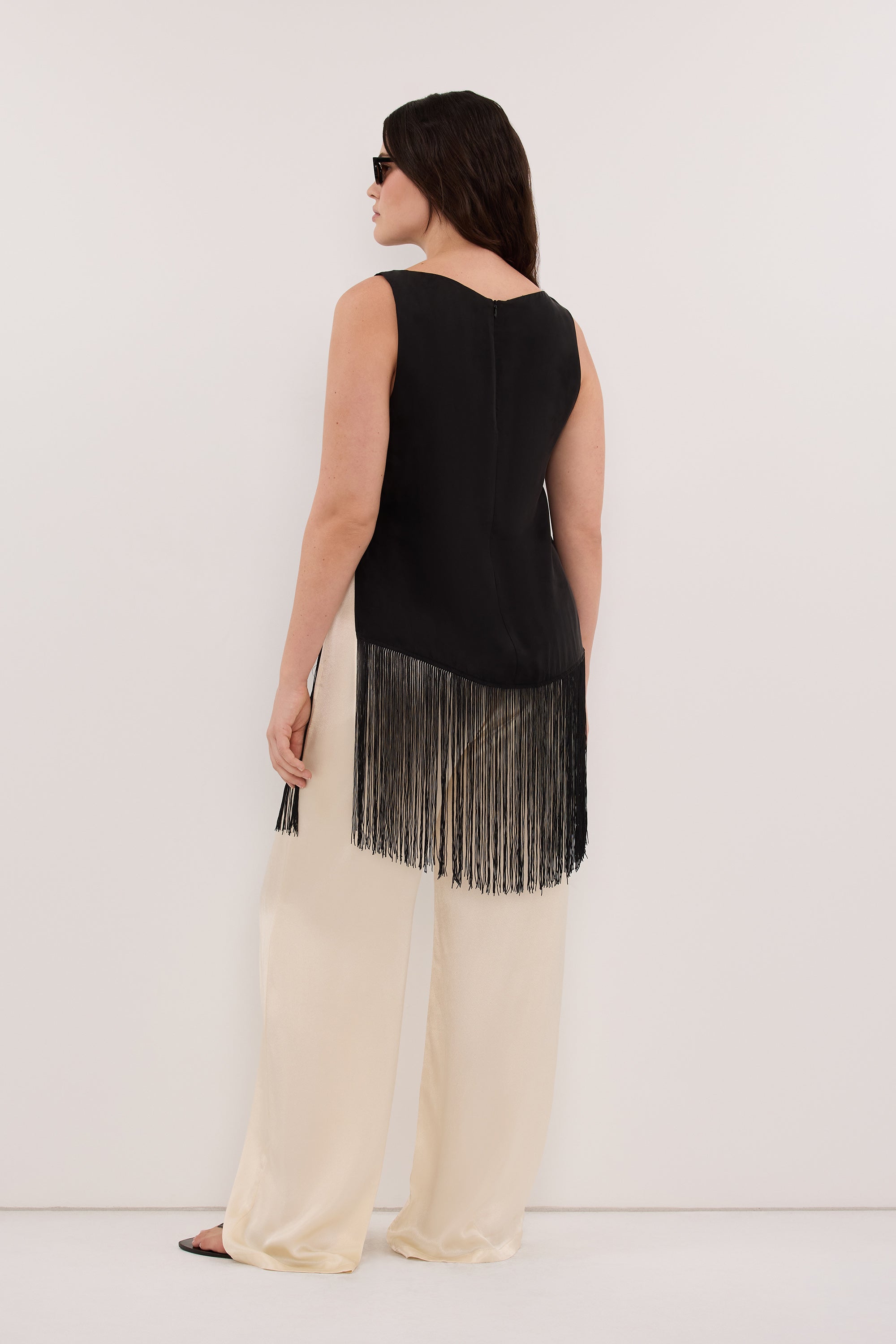 FIORA BLACK CUPRO FRINGE TOP