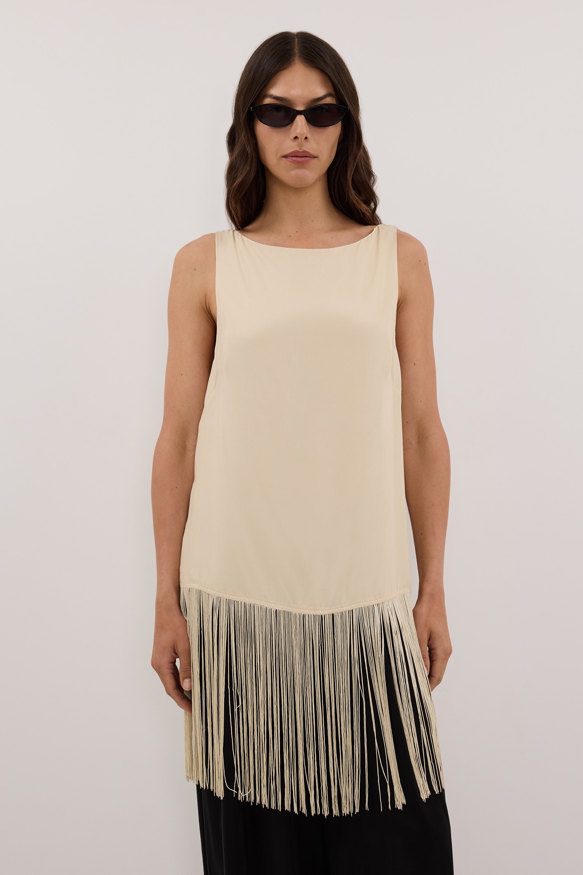 FIORA STRAW CUPRO FRINGE TOP - PRE ORDER