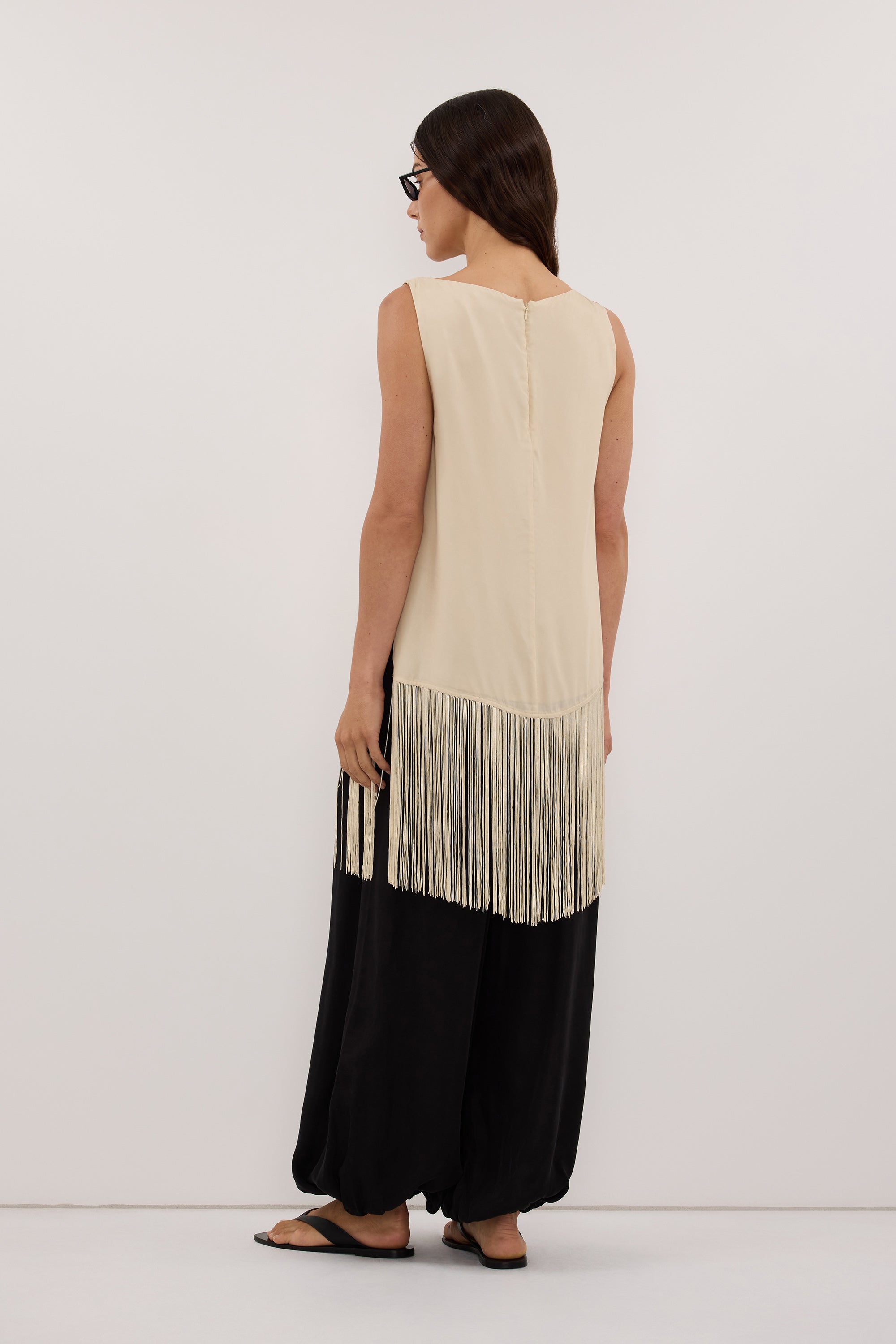 FIORA STRAW CUPRO FRINGE TOP - PRE ORDER