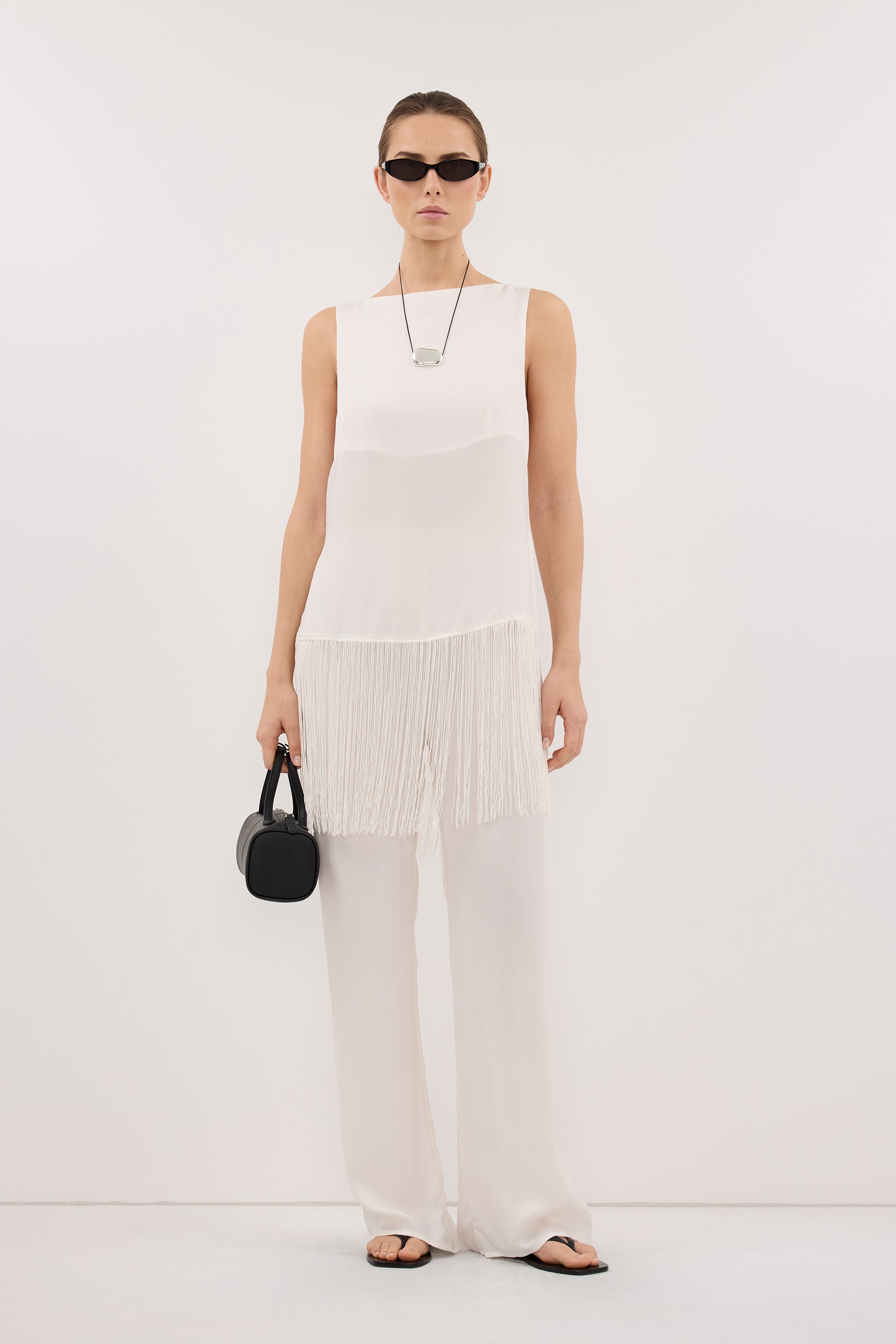 FIORA WHITE CUPRO FRINGE TOP – DISSH