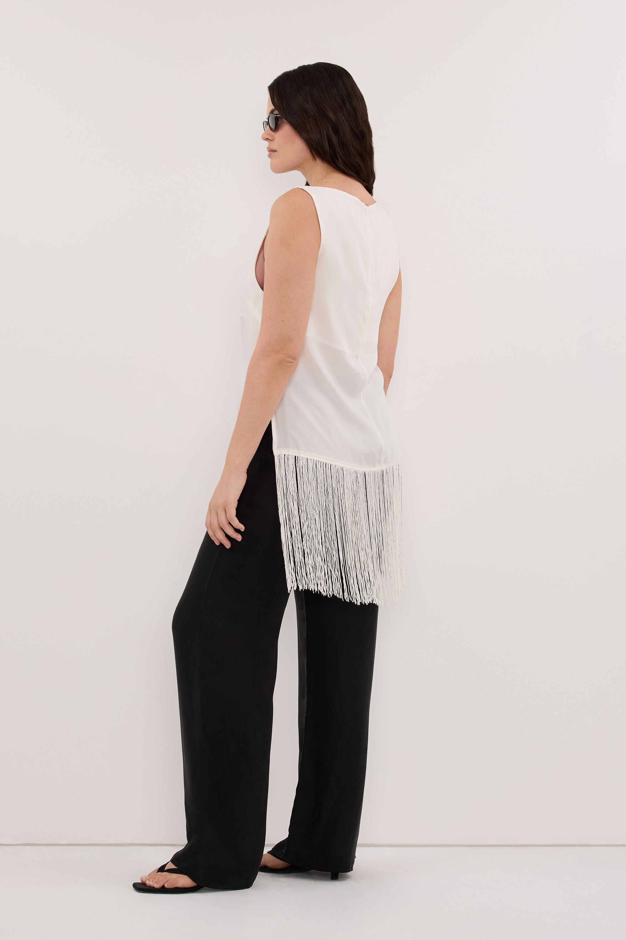 FIORA WHITE CUPRO FRINGE TOP