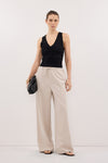 AVELIN BLACK RUCHED V NECK KNIT TOP