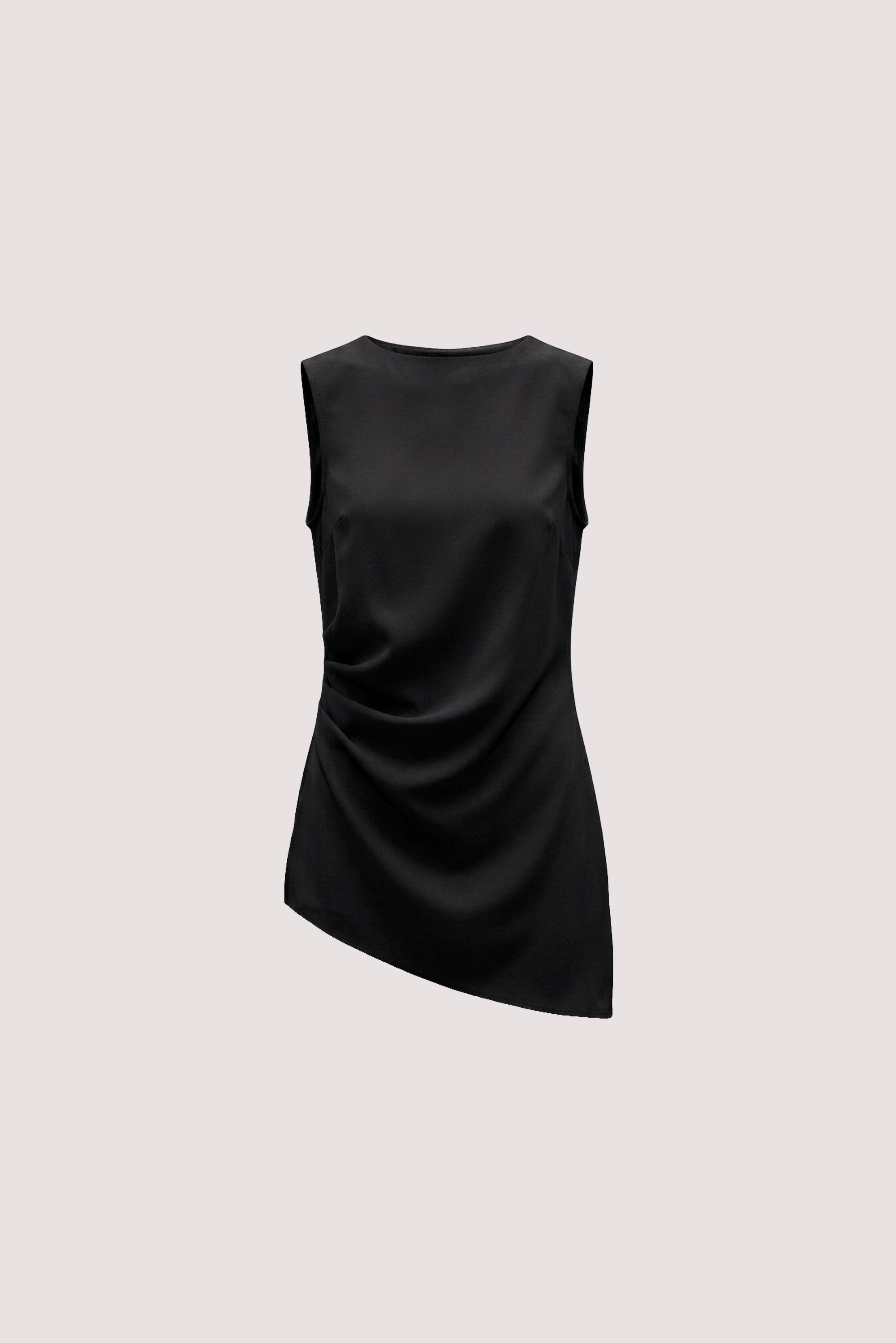 KENDALL BLACK DRAPED LONG ASYM TOP