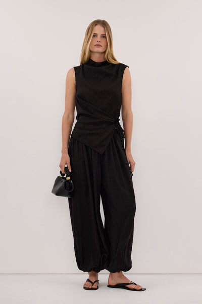 Zoe wearing CALIA BLACK TIE TOP