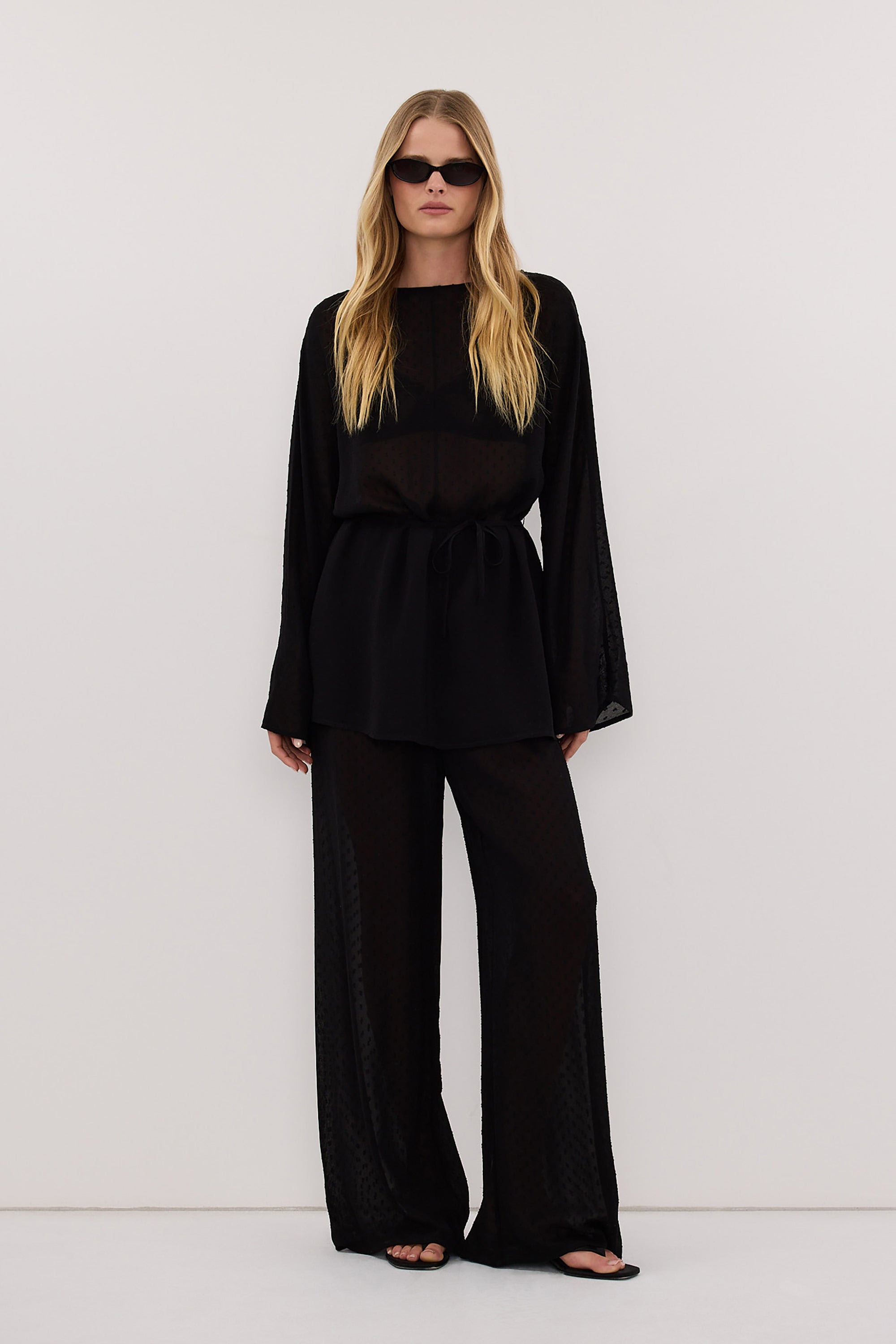 SALINA BLACK DOT DRAPED TOP