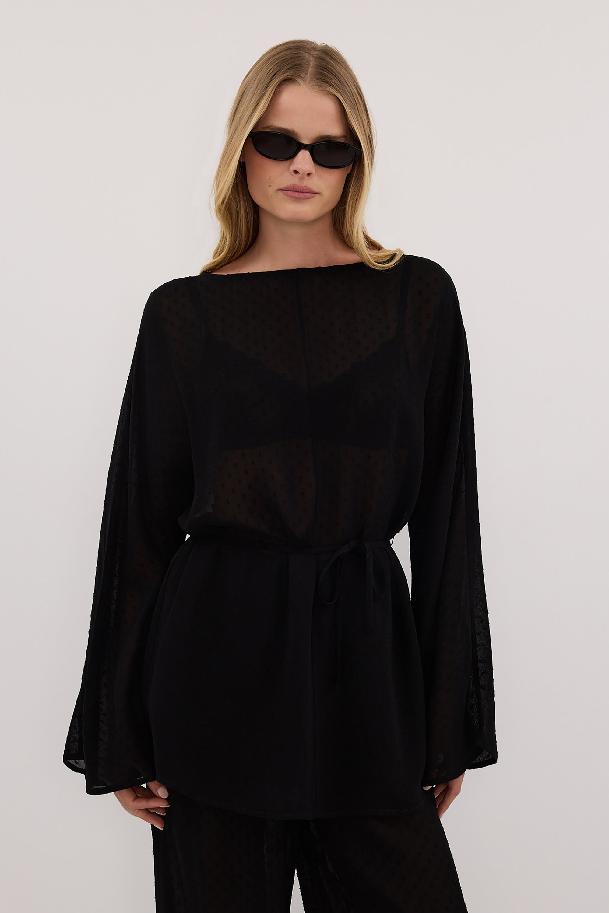SALINA BLACK DOT DRAPED TOP