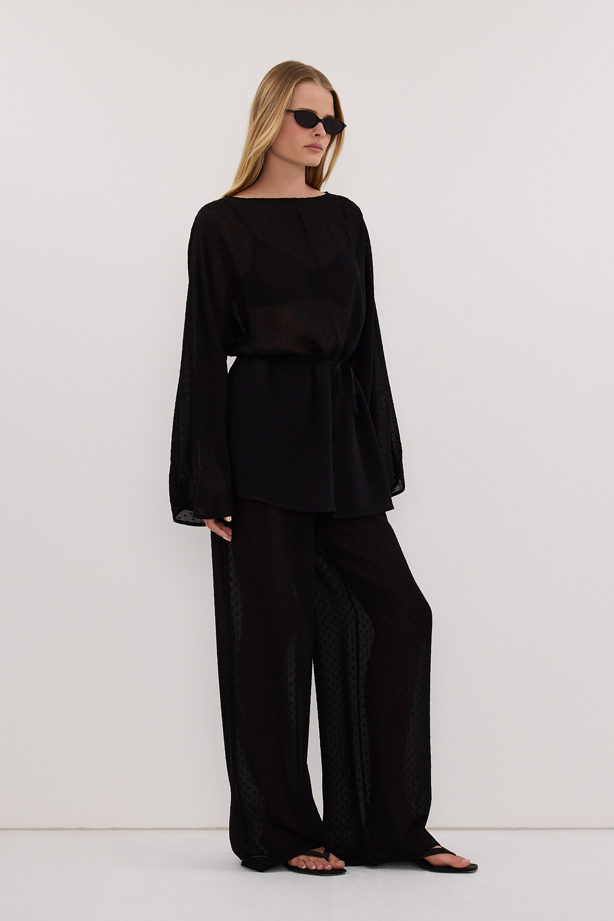 SALINA BLACK DOT DRAPED TOP