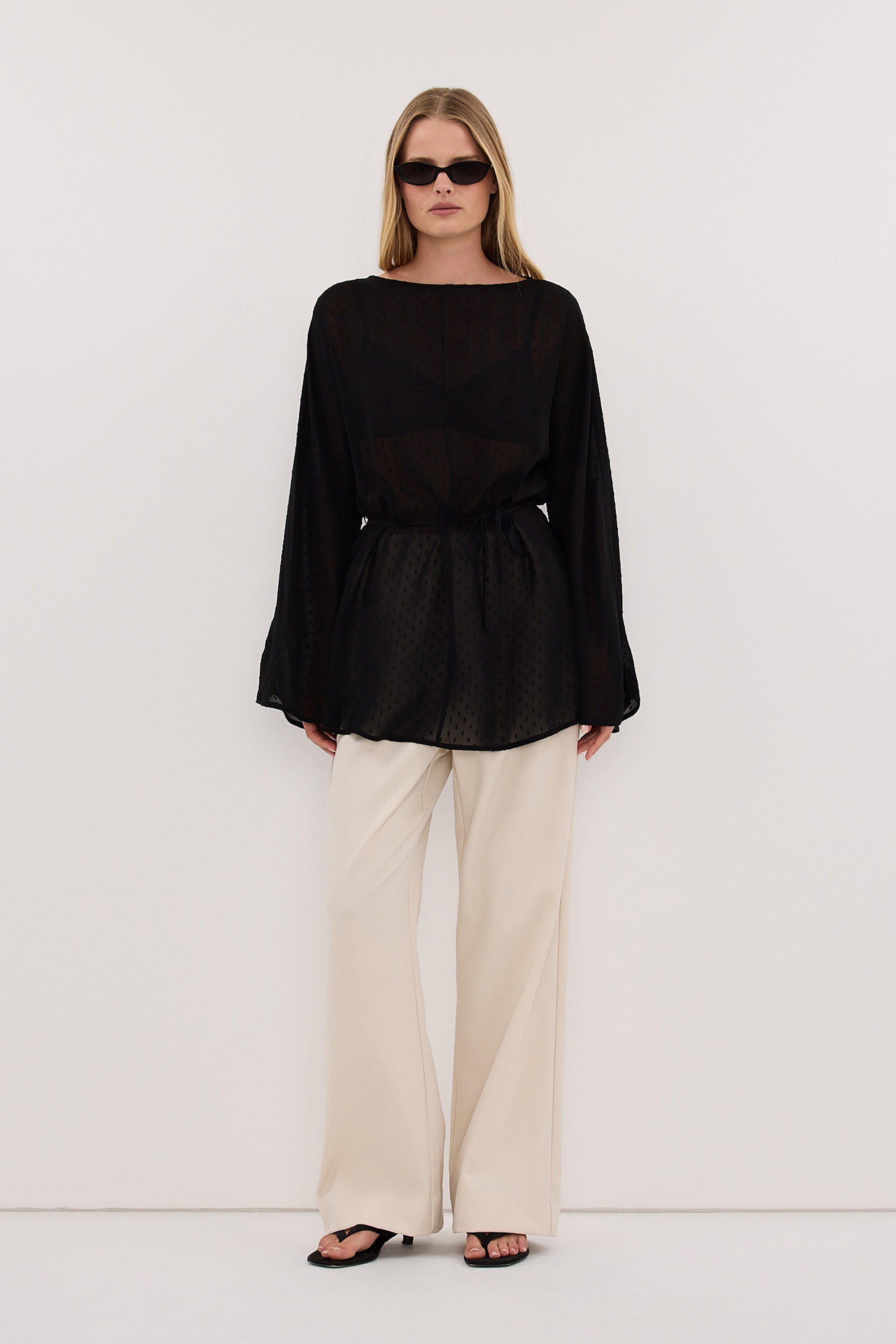 SALINA BLACK DOT DRAPED TOP