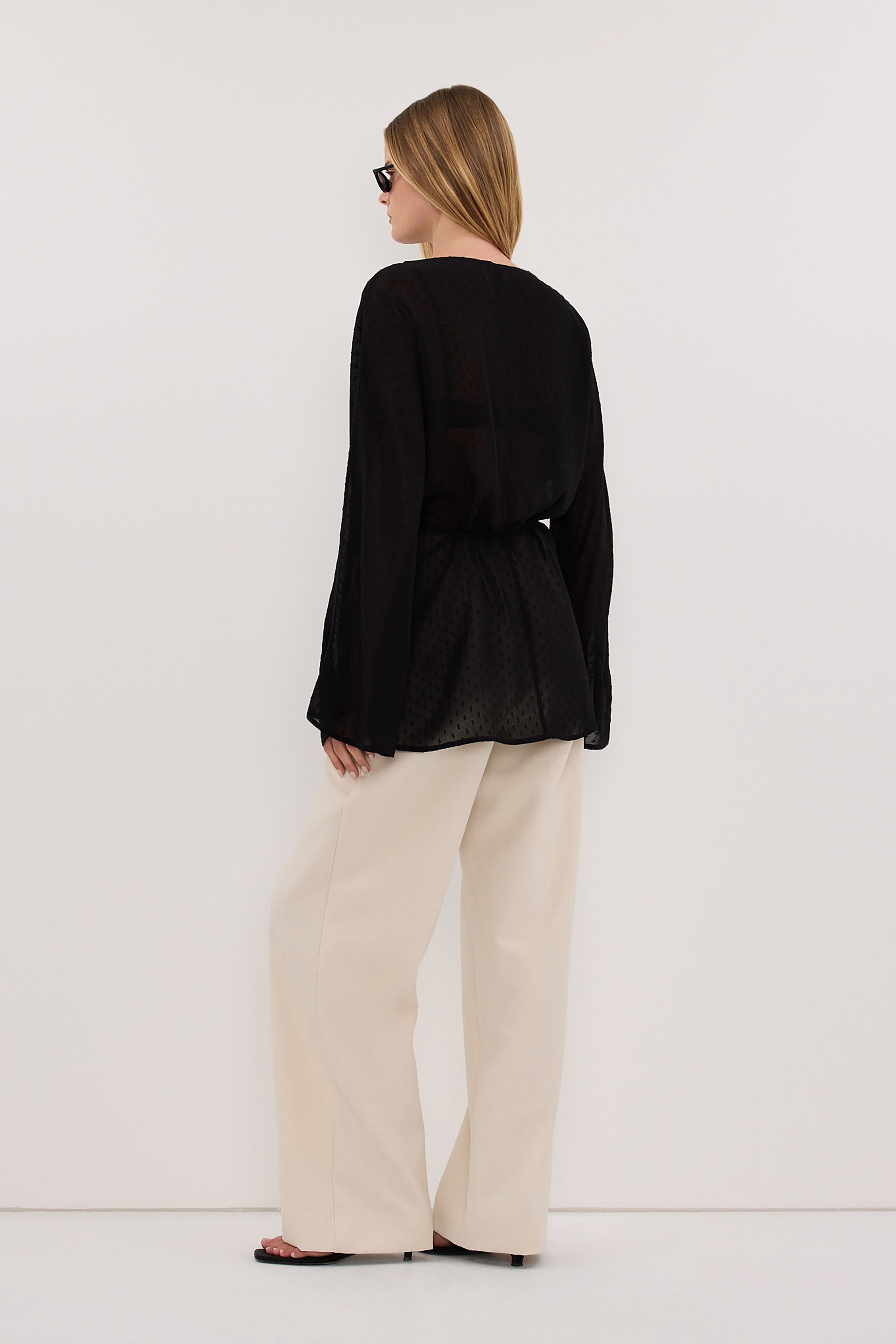 SALINA BLACK DOT DRAPED TOP