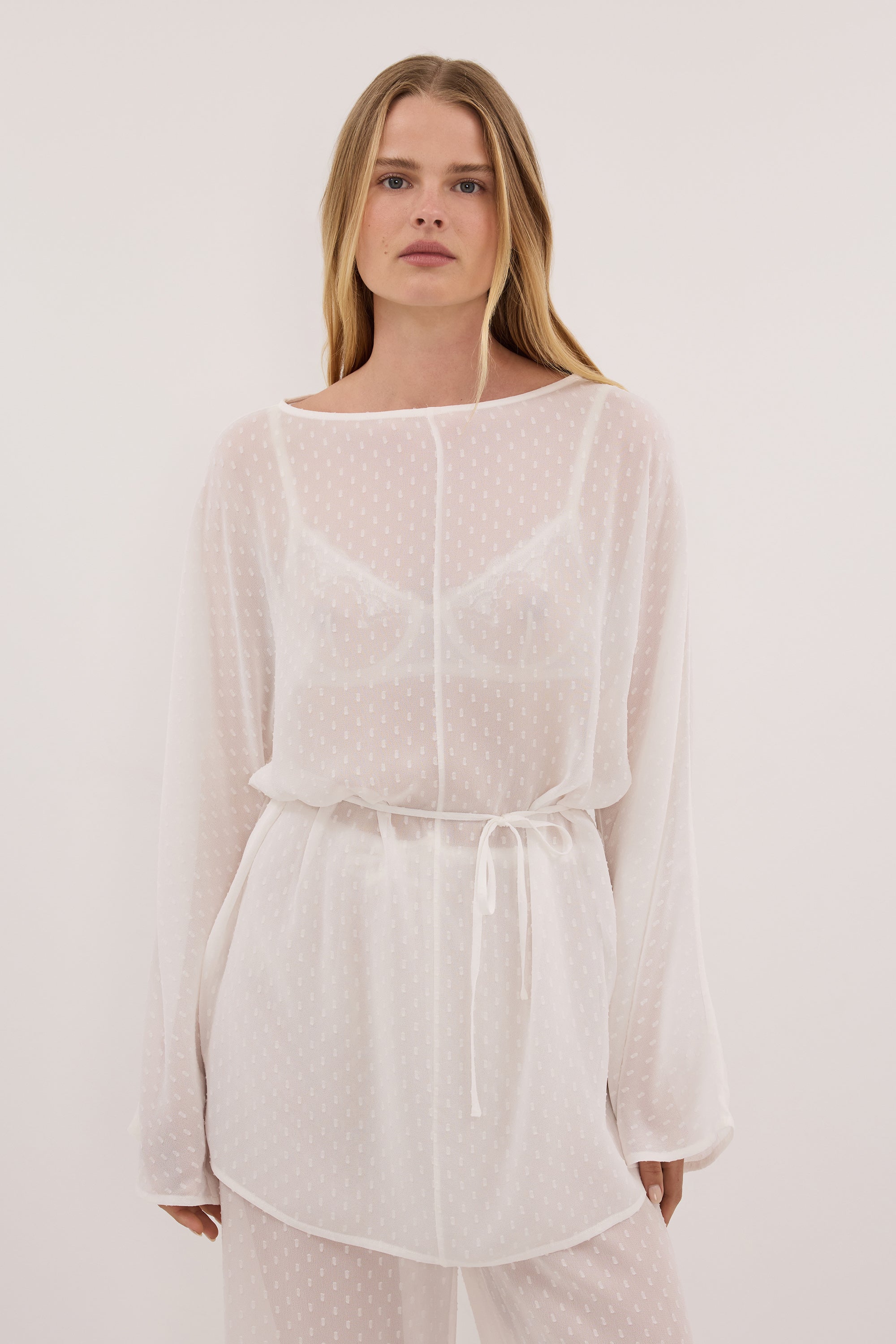 SALINA IVORY DOT DRAPED TOP