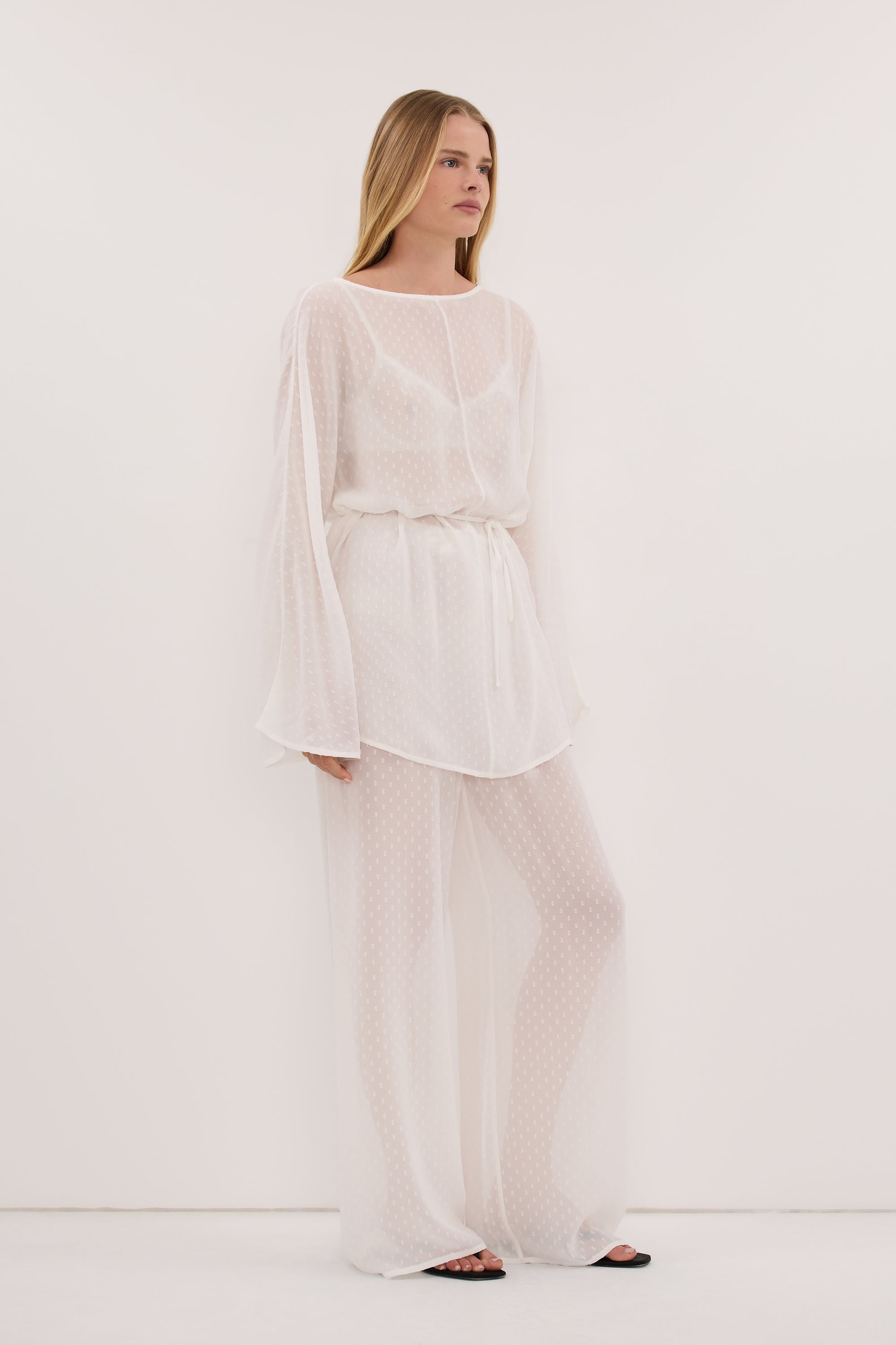 SALINA IVORY DOT DRAPED TOP