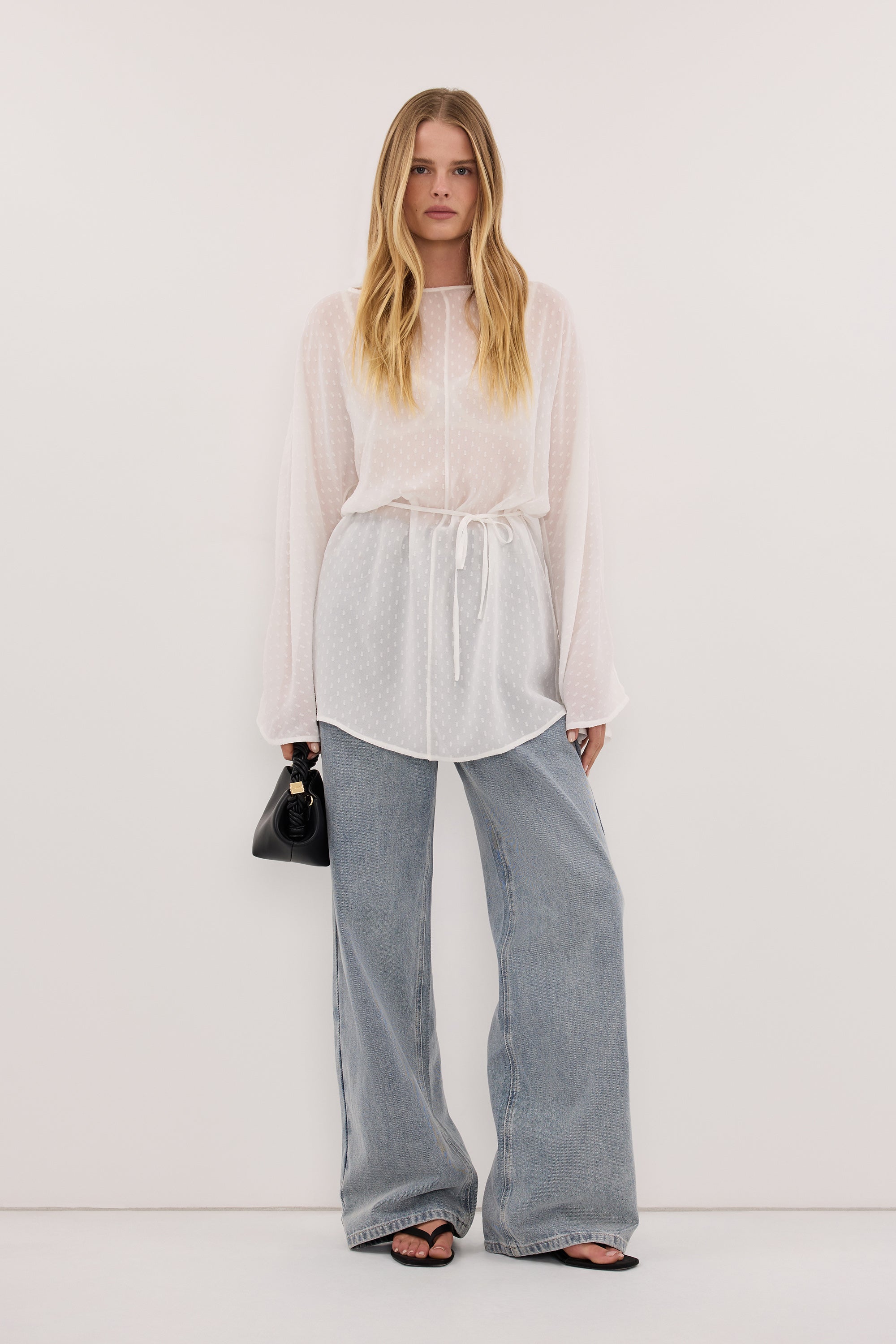 SALINA IVORY DOT DRAPED TOP