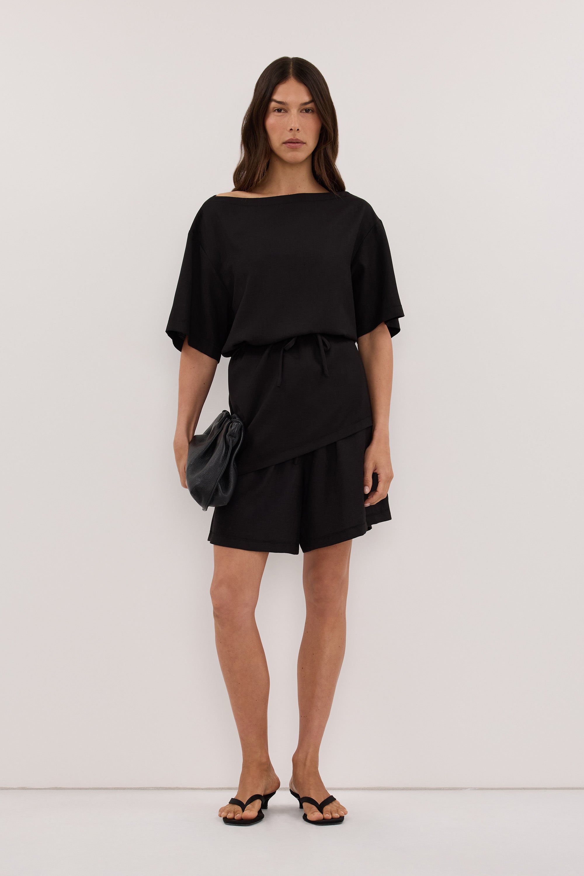 CALIA BLACK BOAT NECK SLEEVED TOP