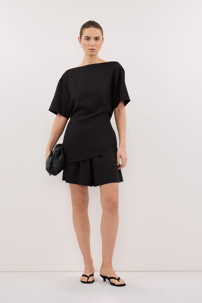 Stas wearing CALIA BLACK BOAT NECK SLEEVED TOP