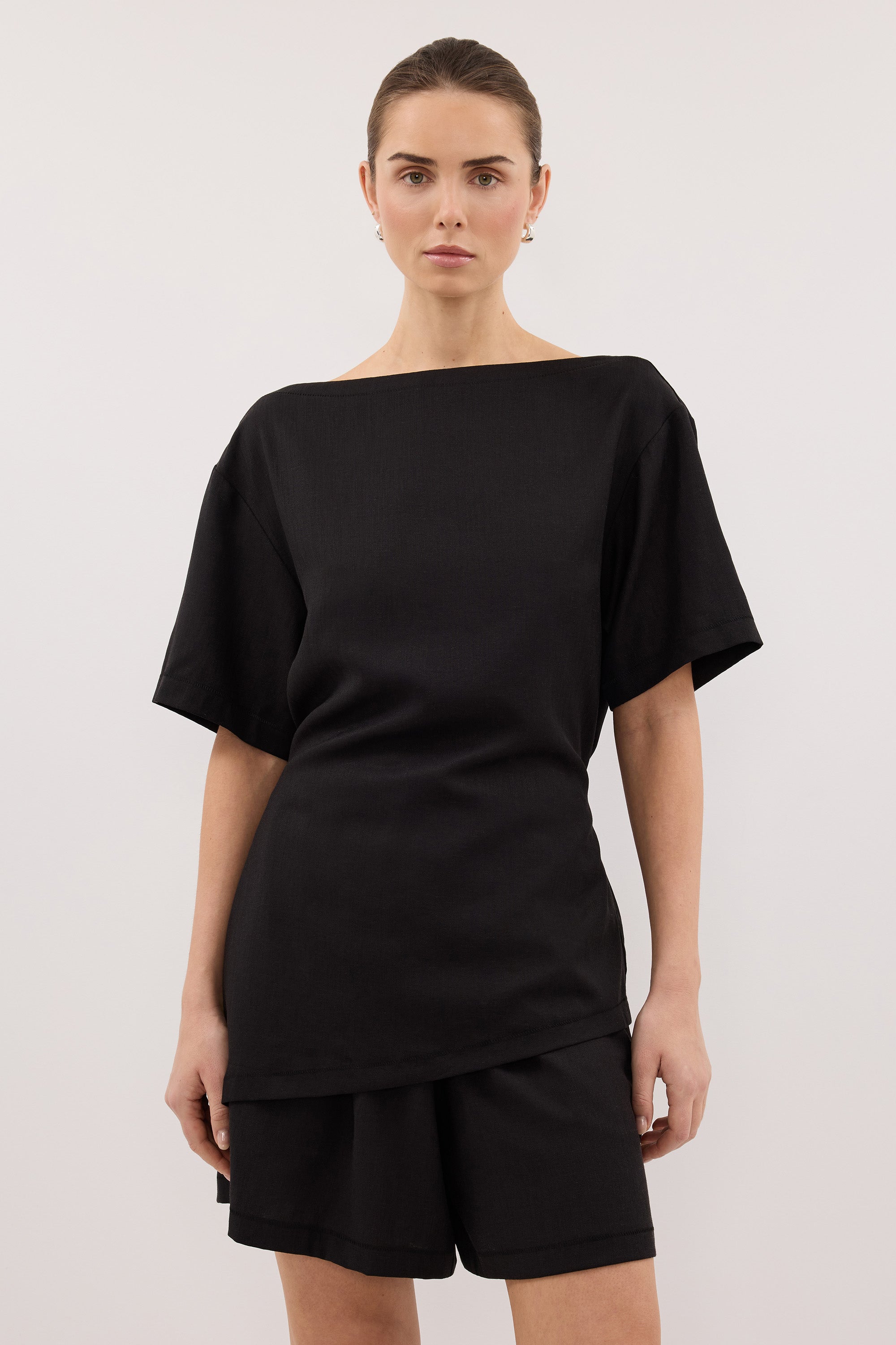 CALIA BLACK BOAT NECK SLEEVED TOP
