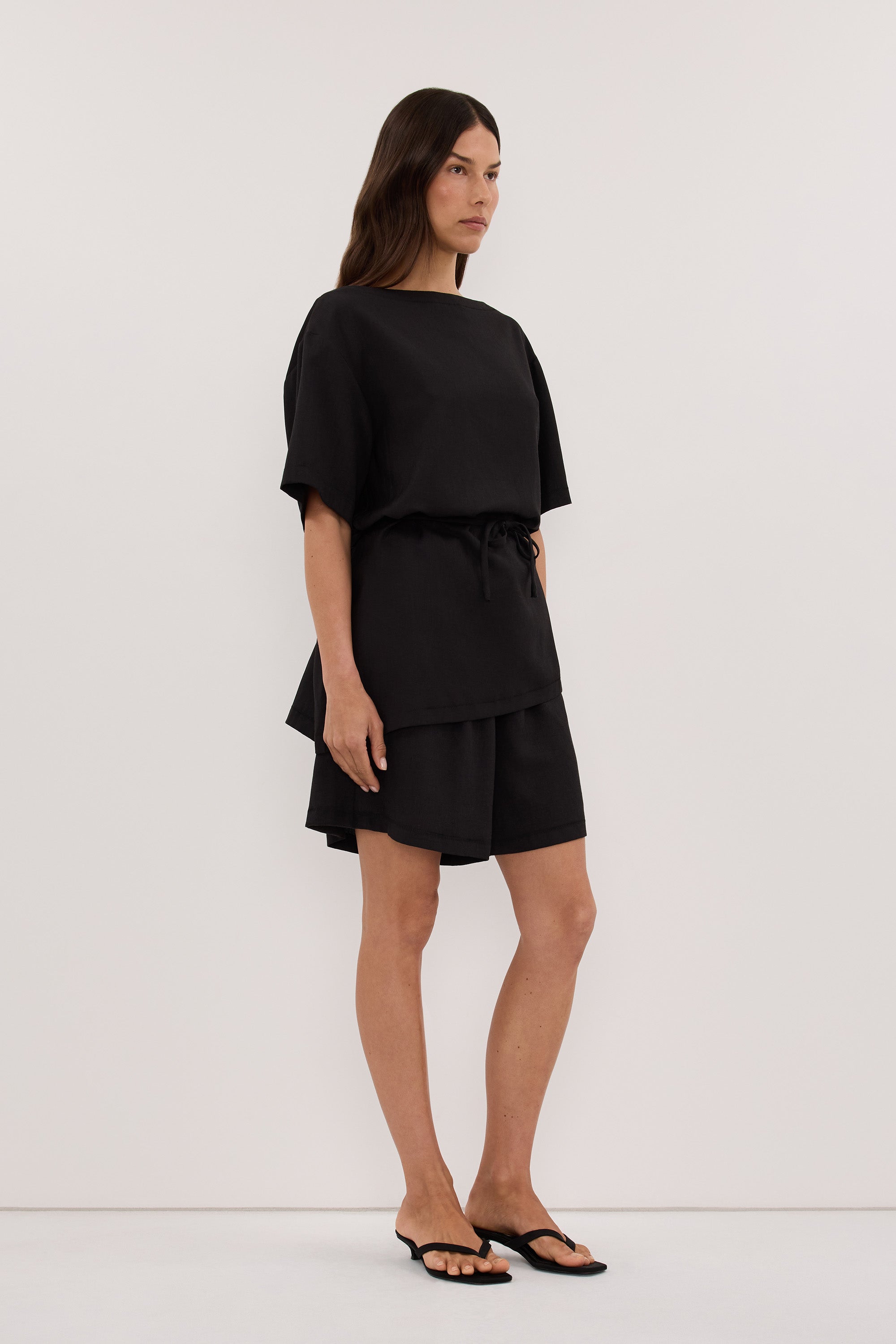 CALIA BLACK BOAT NECK SLEEVED TOP