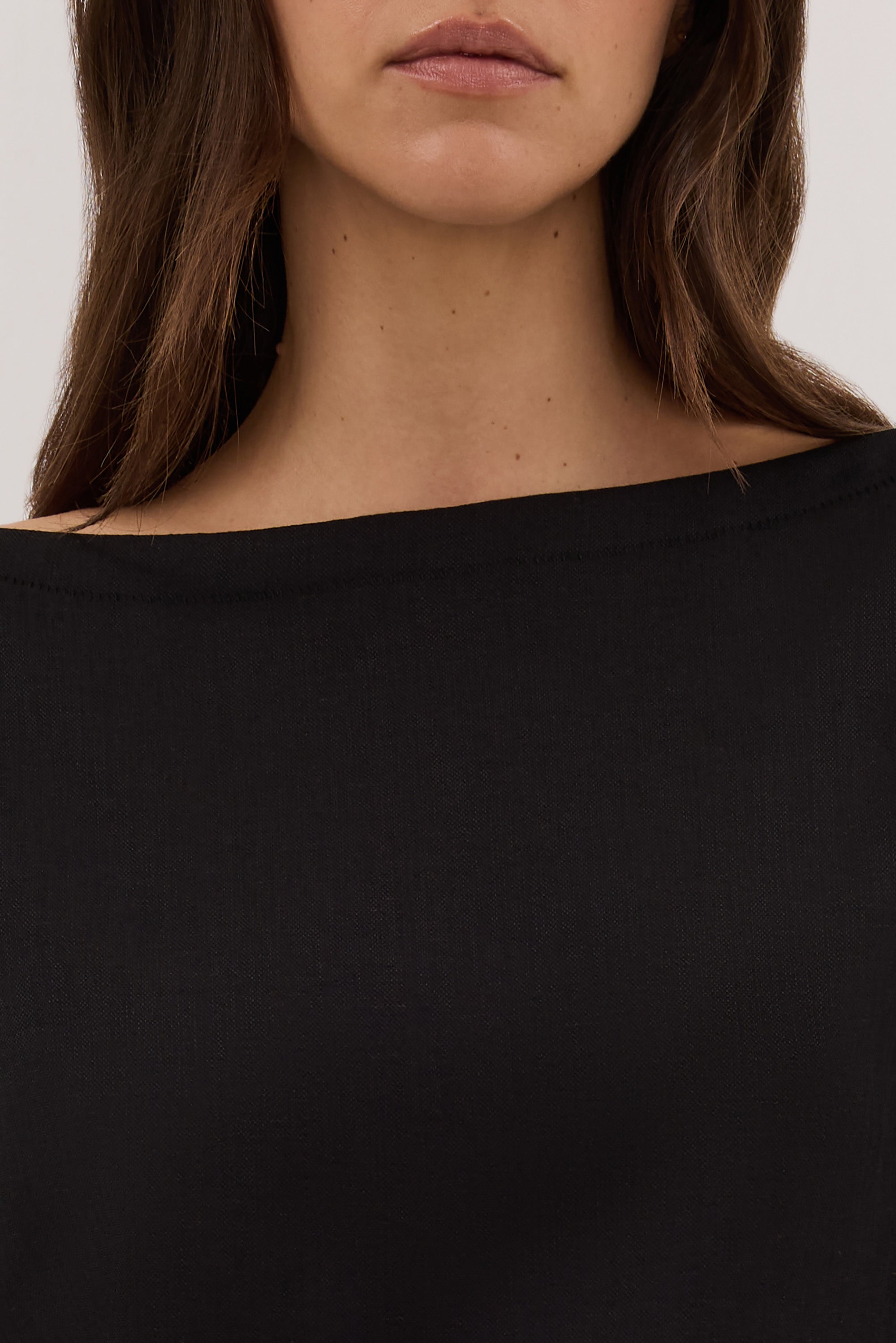 CALIA BLACK BOAT NECK SLEEVED TOP