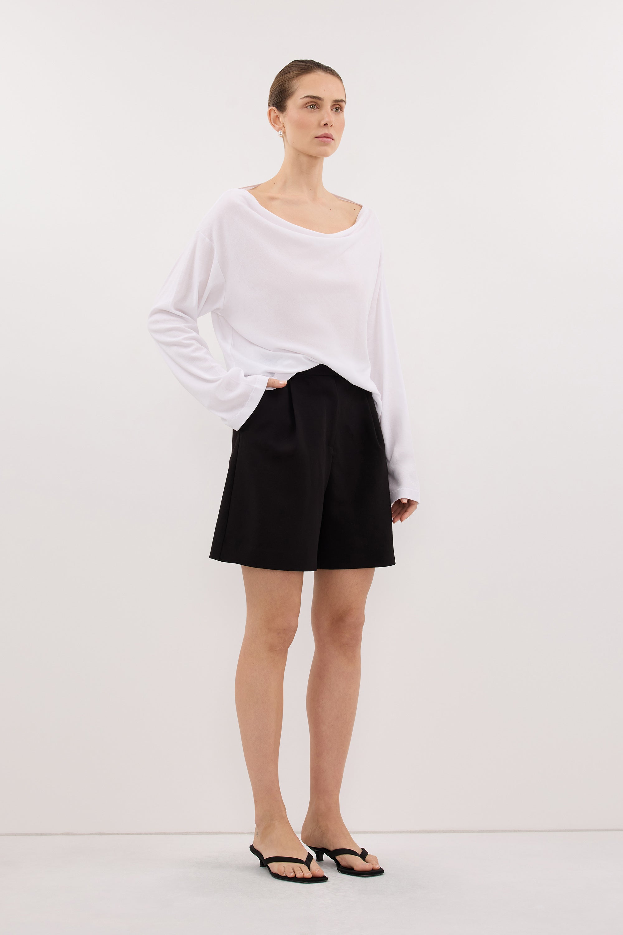 ORELIA WHITE COWL NECK SLEEVED TOP