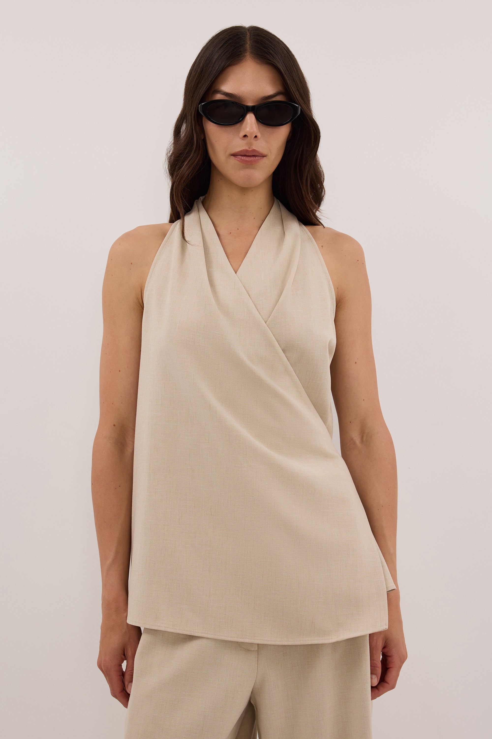 KENDALL OAT WRAP HALTER TOP