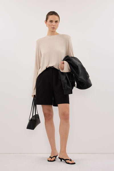 Stas wearing RENI STONE SHOULDER PAD TOP