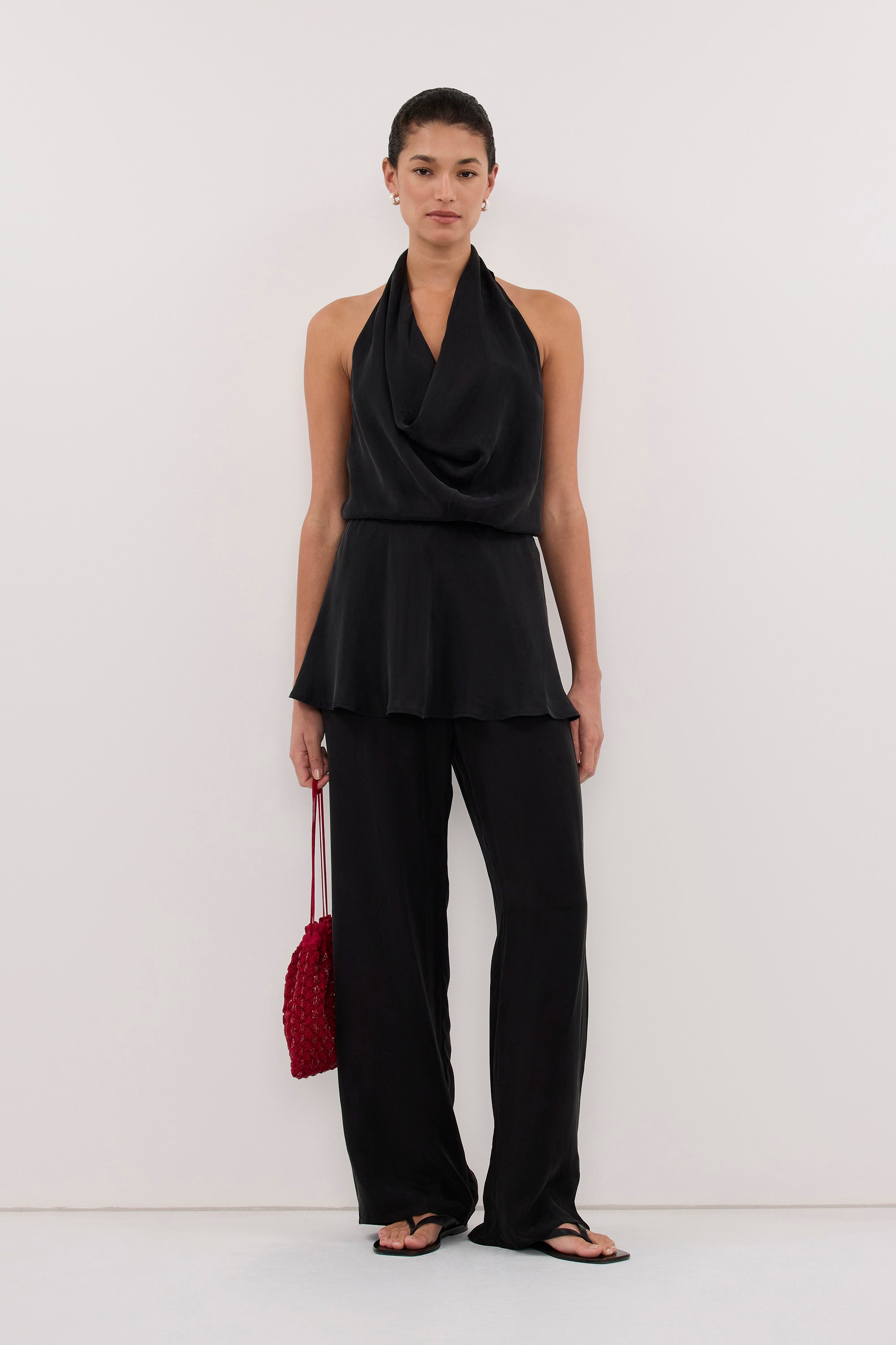 ADELE BLACK CUPRO COWL NECK TOP
