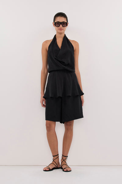 Aude wearing ADELE BLACK CUPRO COWL NECK TOP