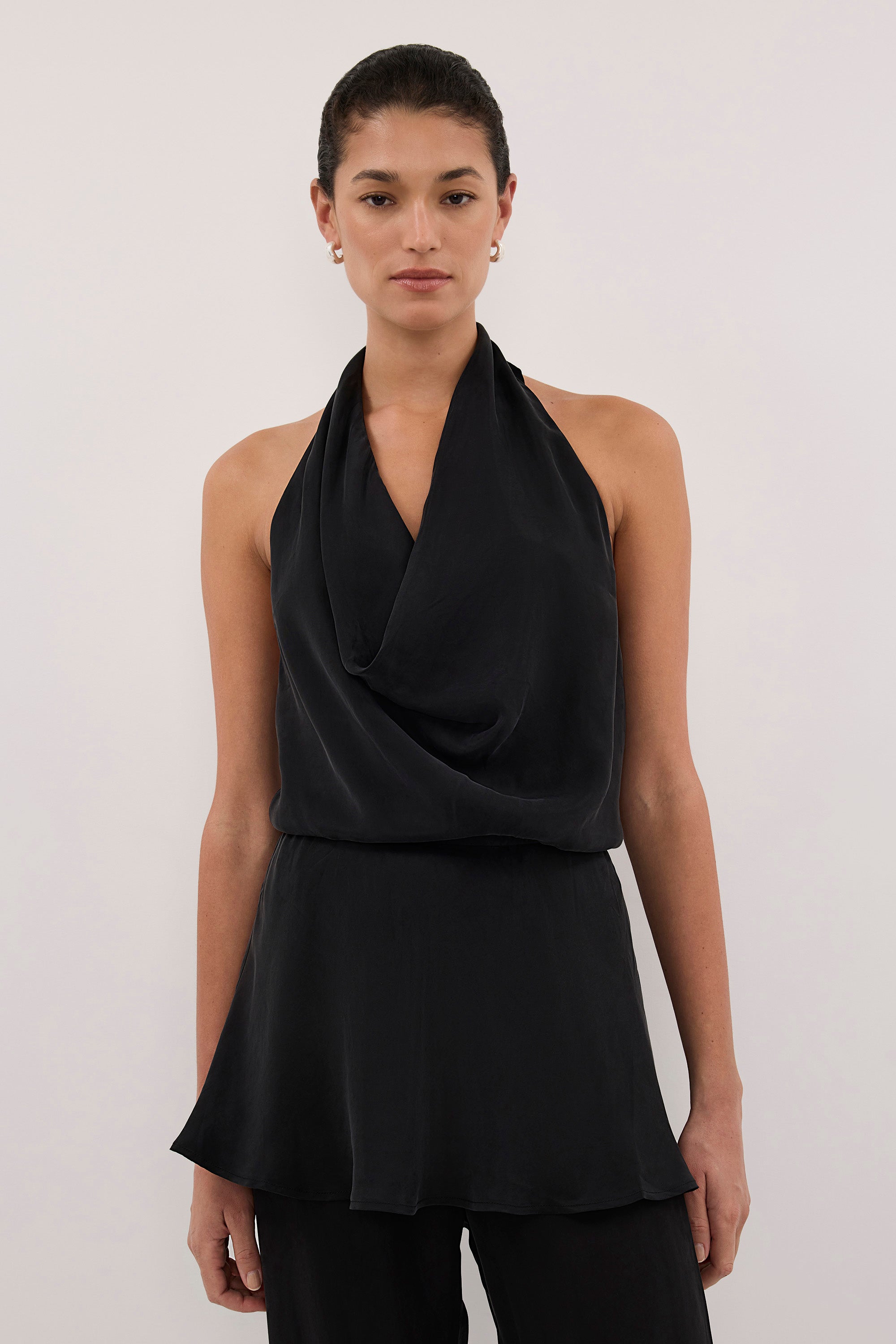 ADELE BLACK CUPRO COWL NECK TOP