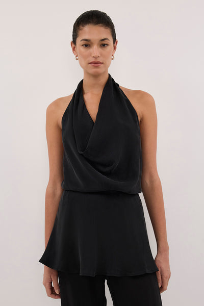 Aude wearing ADELE BLACK CUPRO COWL NECK TOP