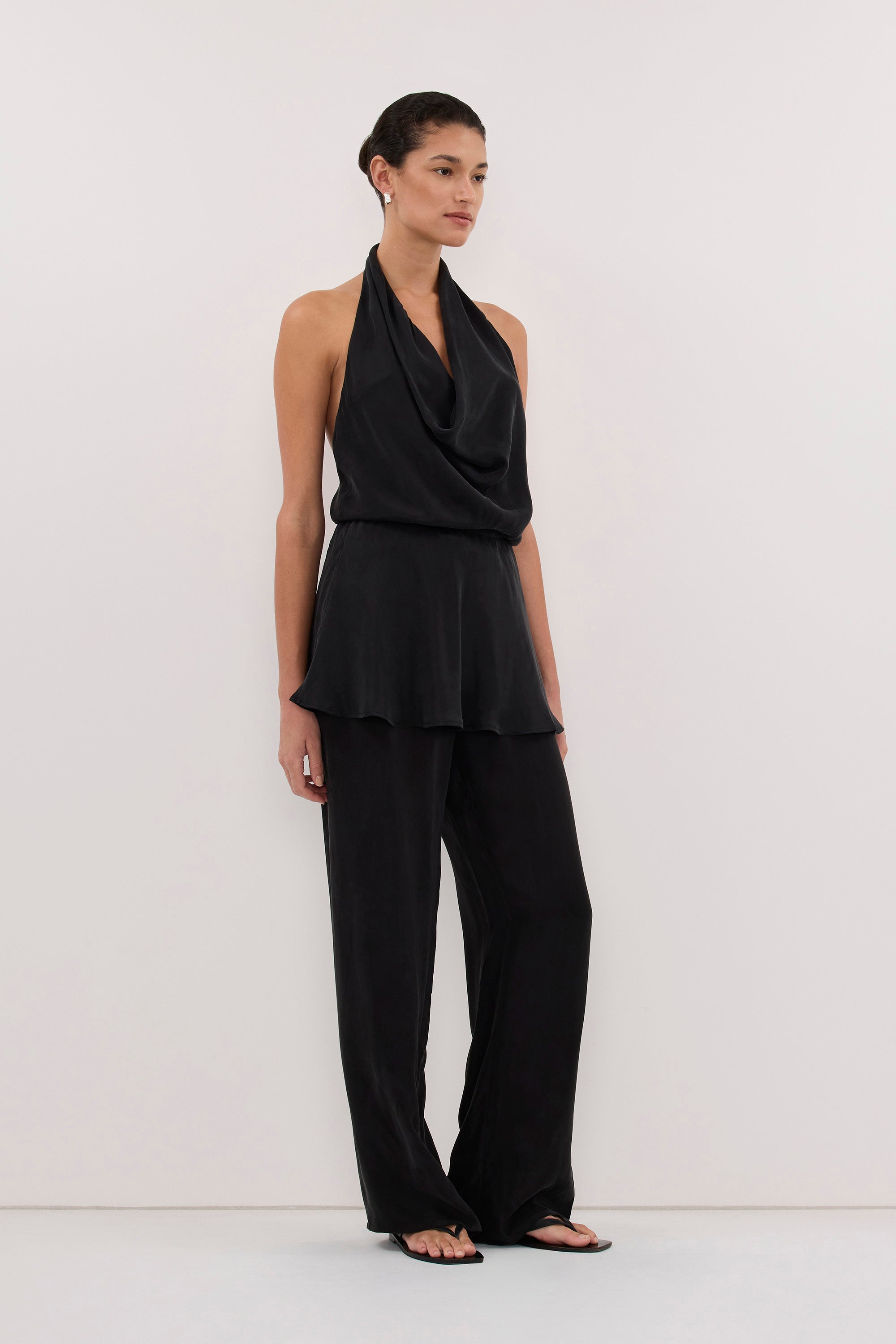 ADELE BLACK CUPRO COWL NECK TOP