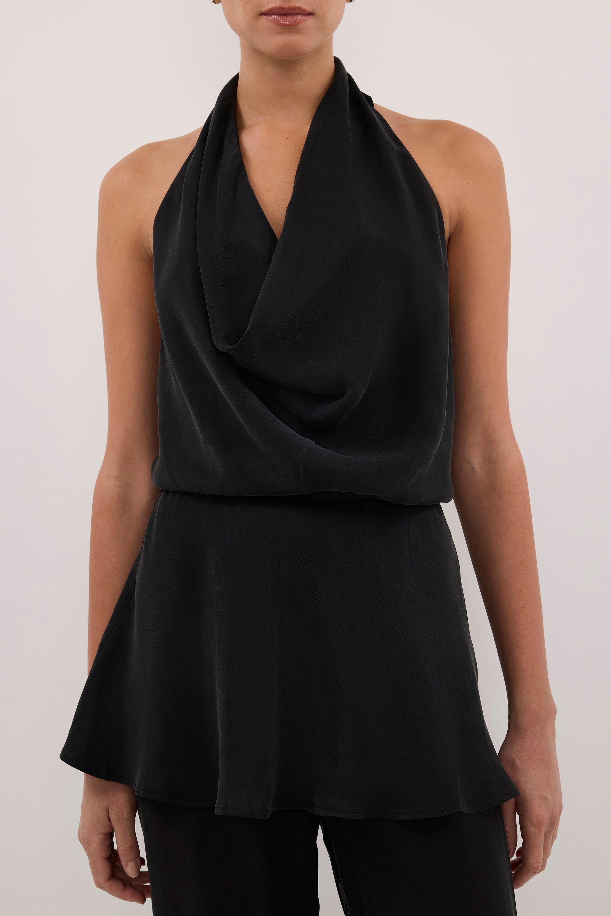 ADELE BLACK CUPRO COWL NECK TOP