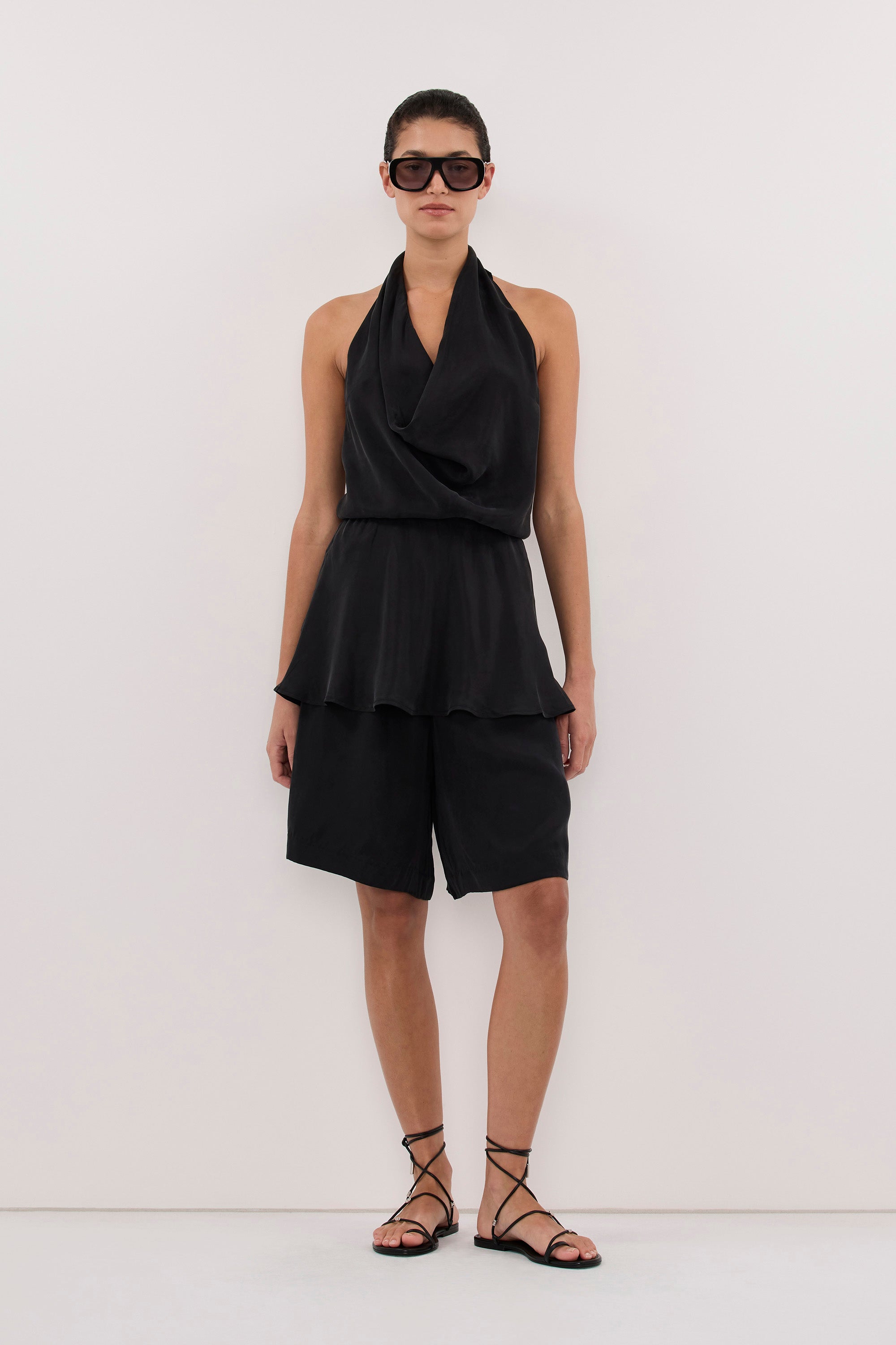ADELE BLACK CUPRO COWL NECK TOP