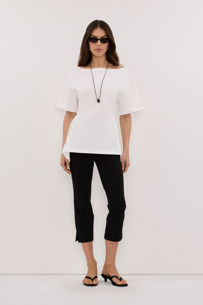 Helena  wearing VERA WHITE HANDKERCHIEF HEM TEE