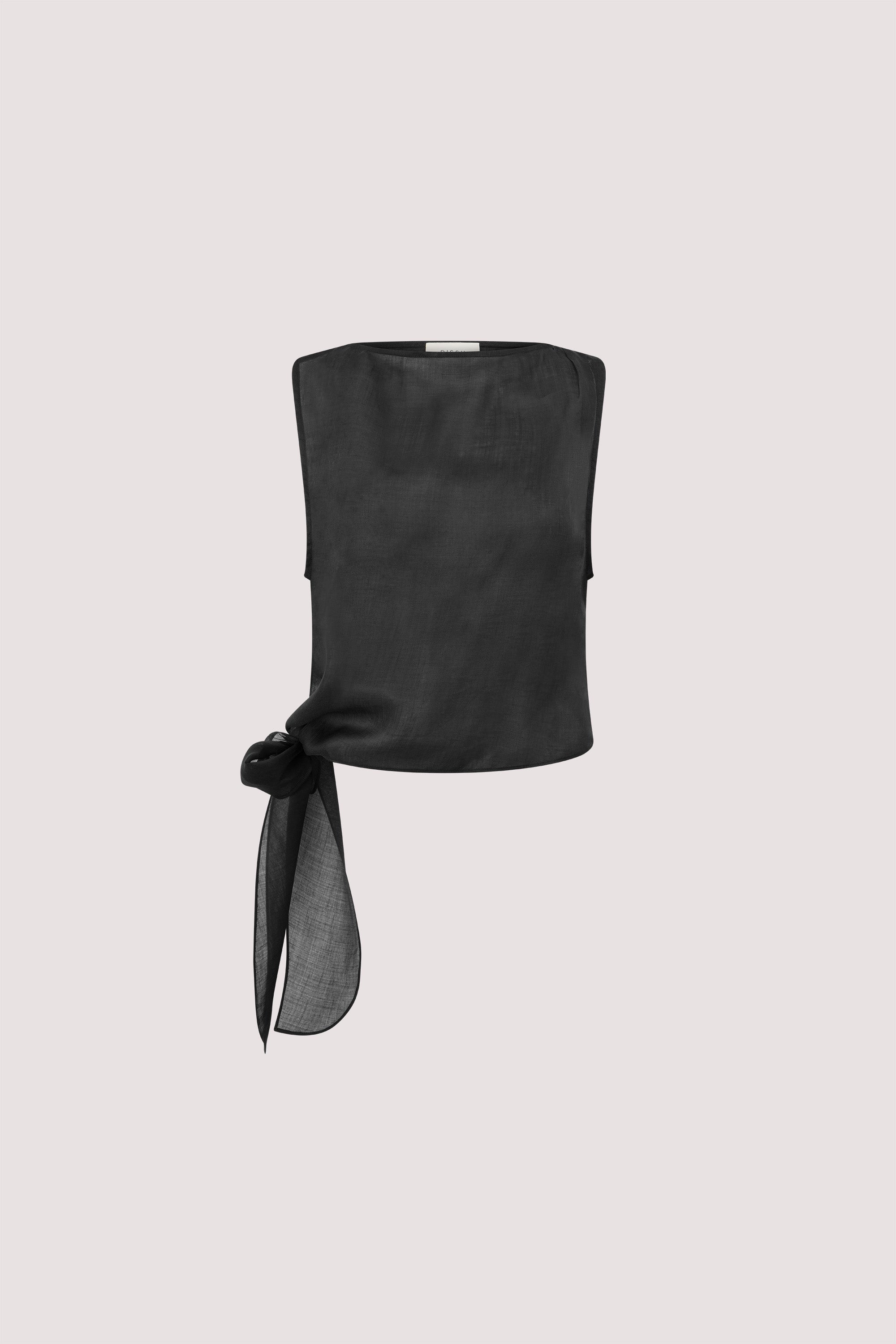 LENA BLACK RAMIE TIE TOP