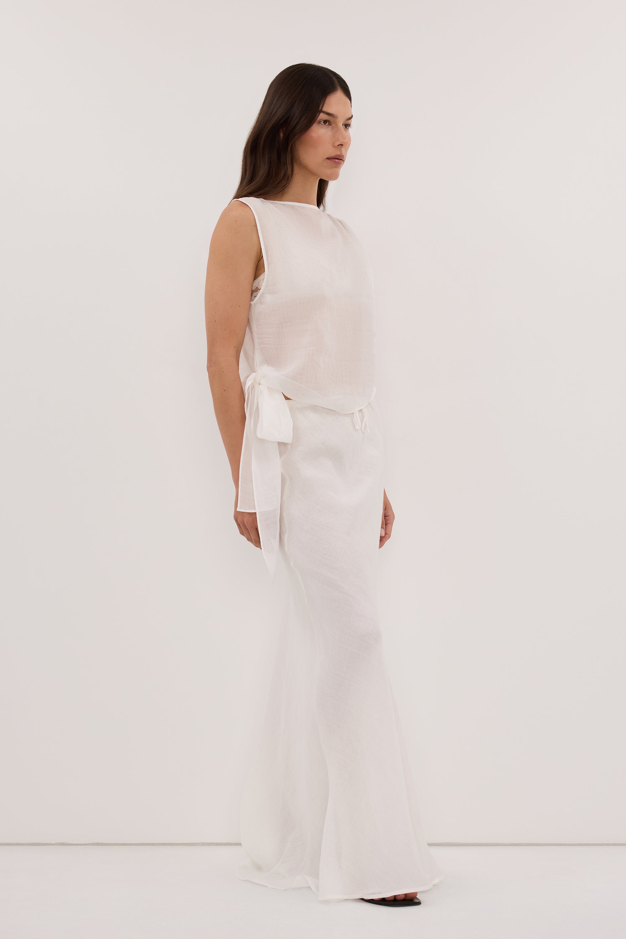 LENA WHITE RAMIE TIE TOP