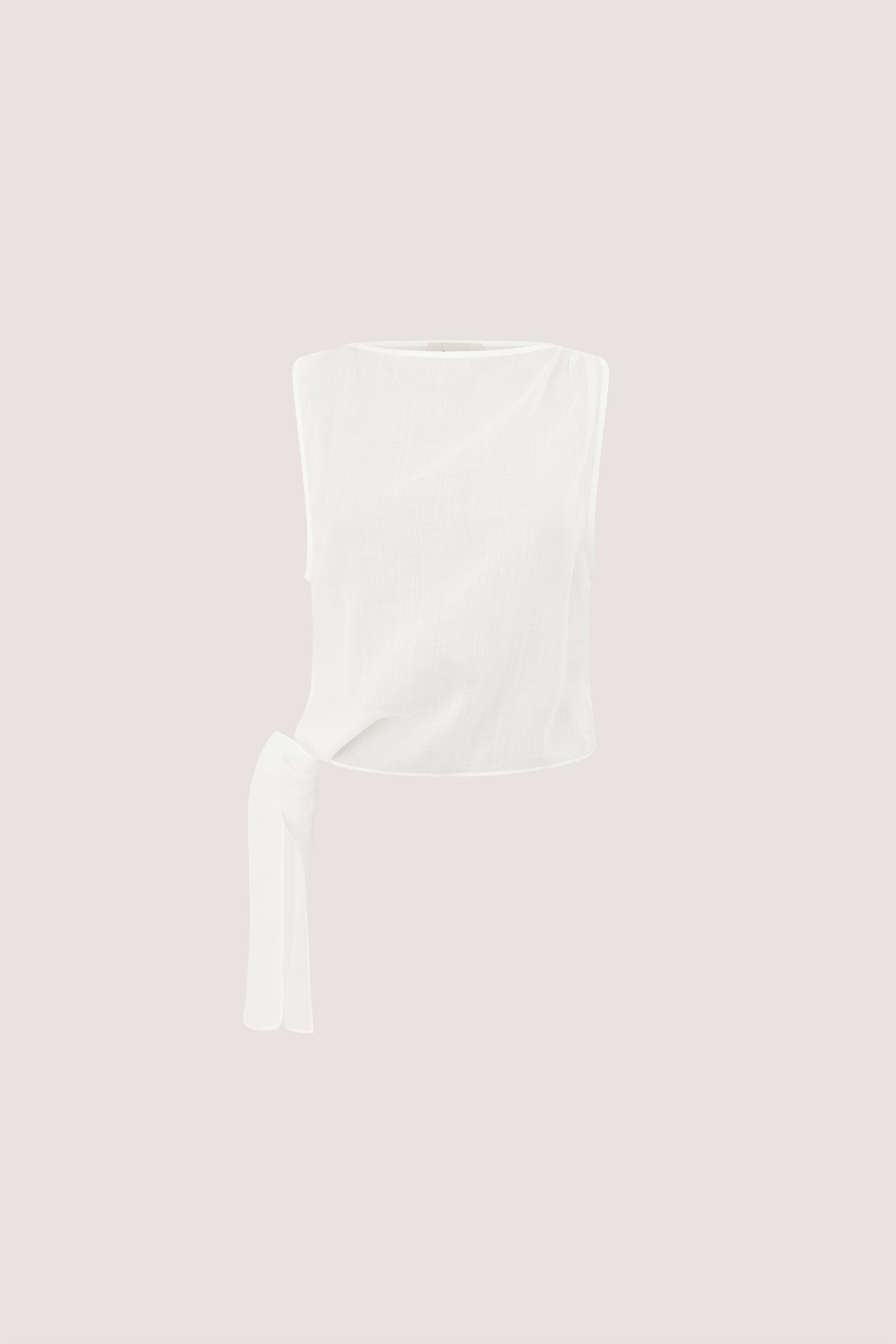 LENA WHITE RAMIE TIE TOP
