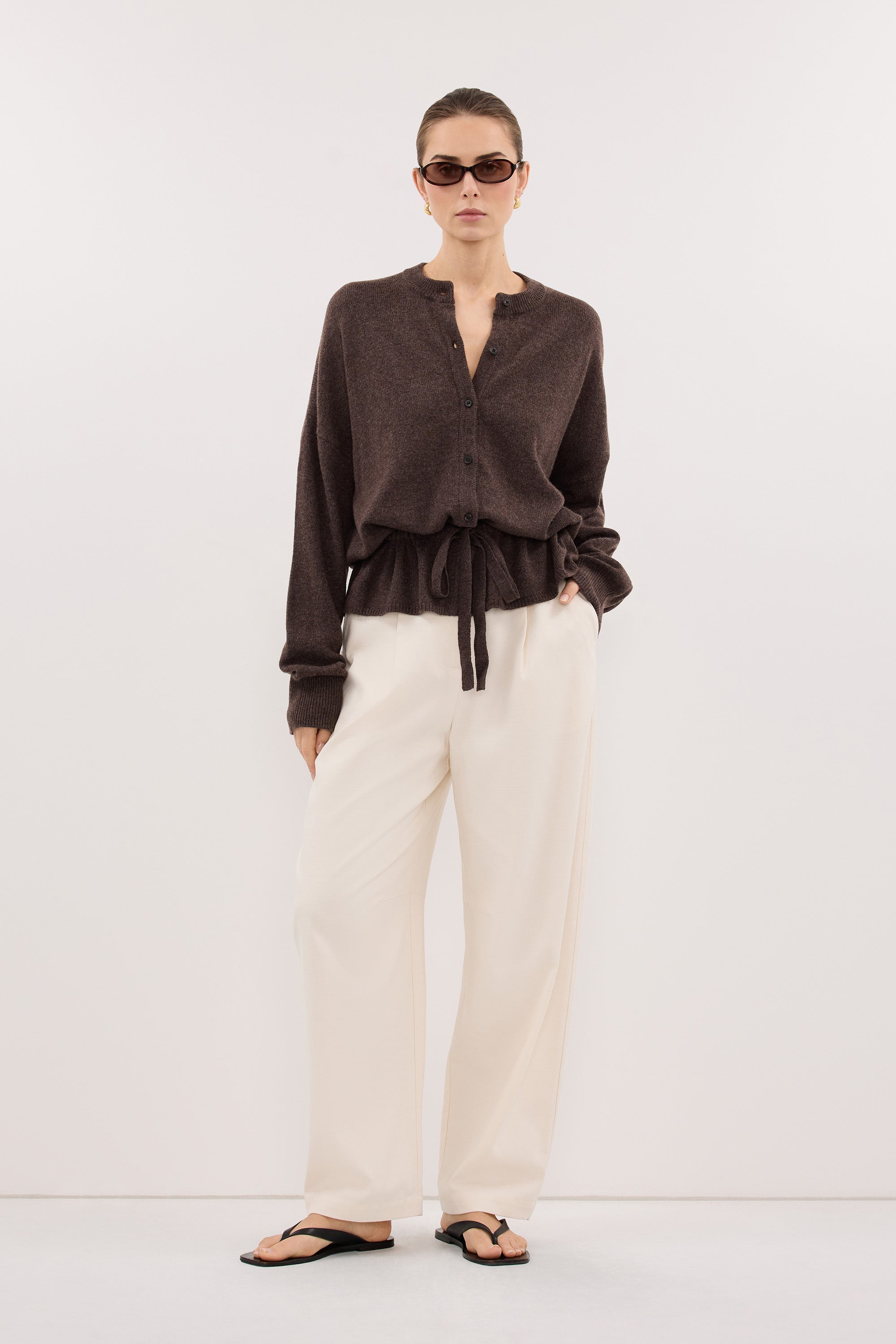 SAILOR CHOC MARLE BELTED CARDIGAN