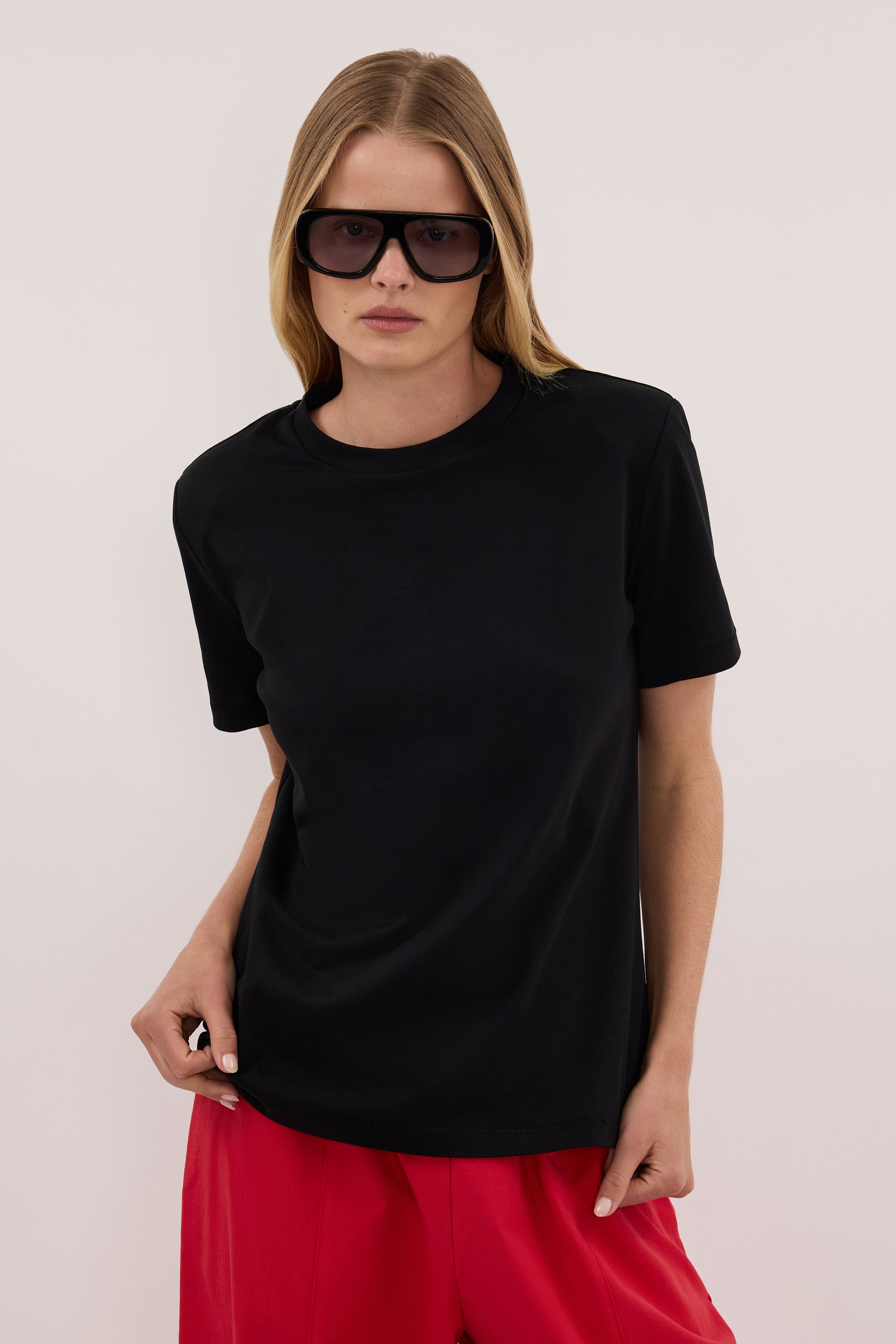 DARCY BLACK SHOULDER PAD TEE