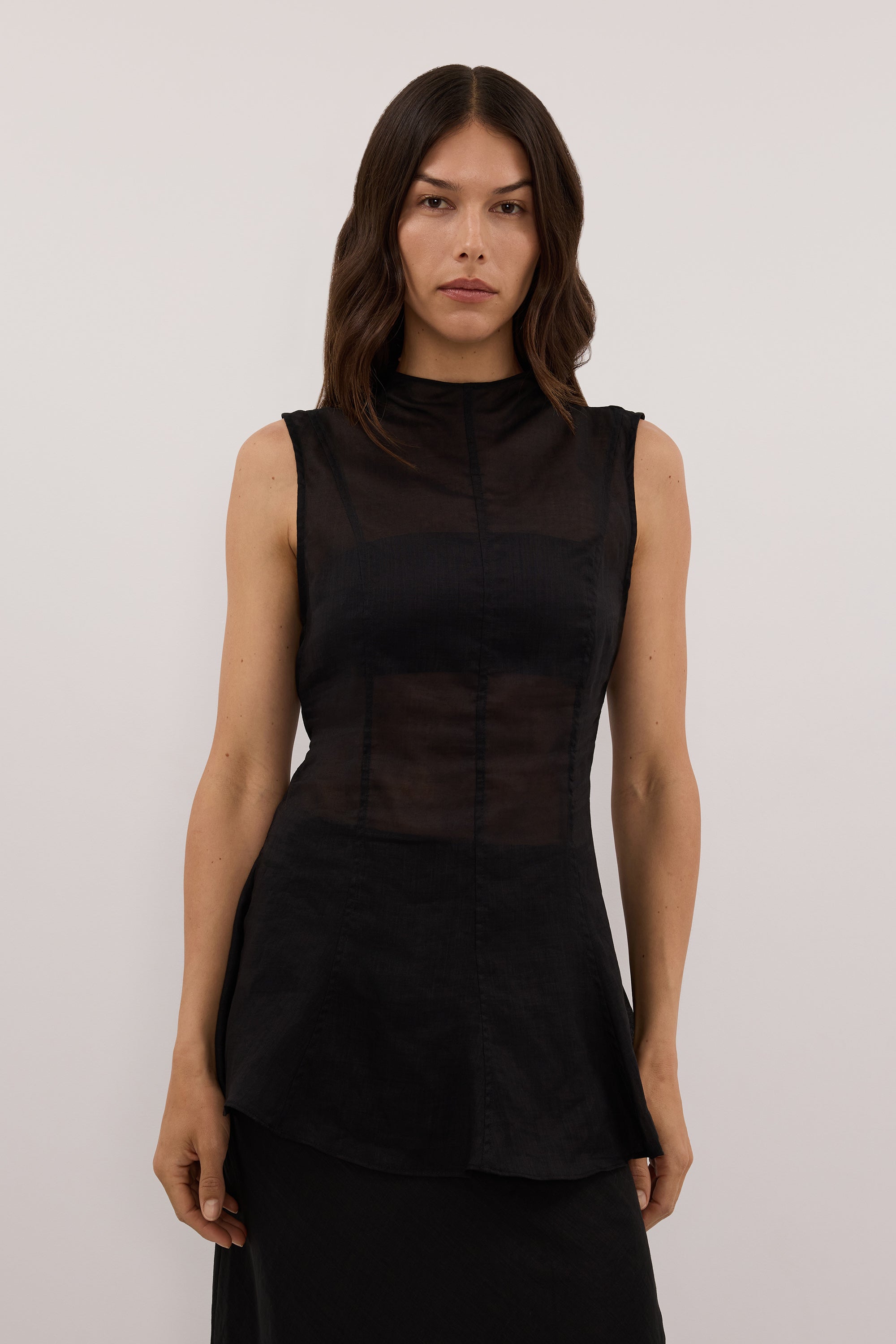 TASH BLACK RAMIE FUNNEL NECK TOP