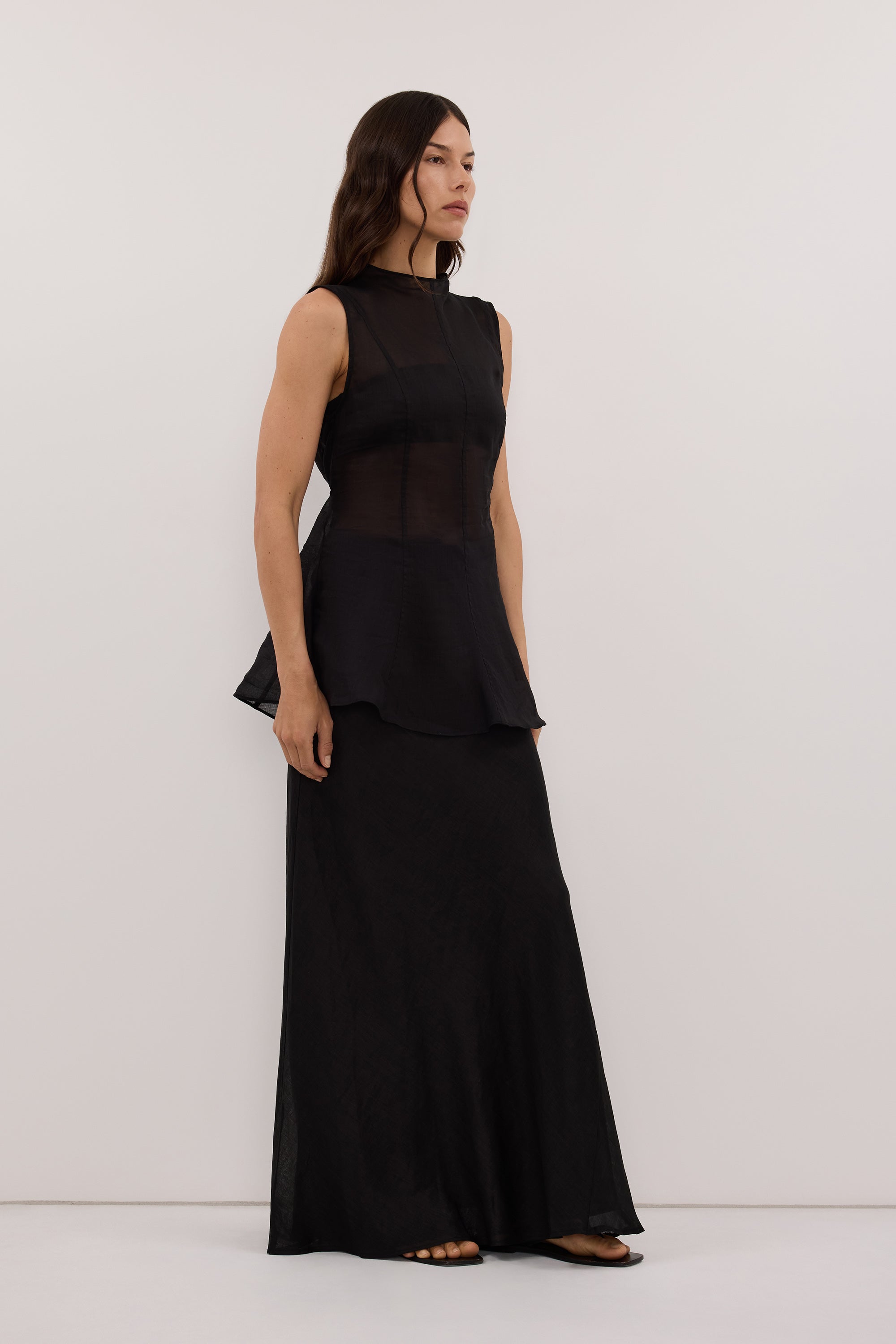 TASH BLACK RAMIE FUNNEL NECK TOP