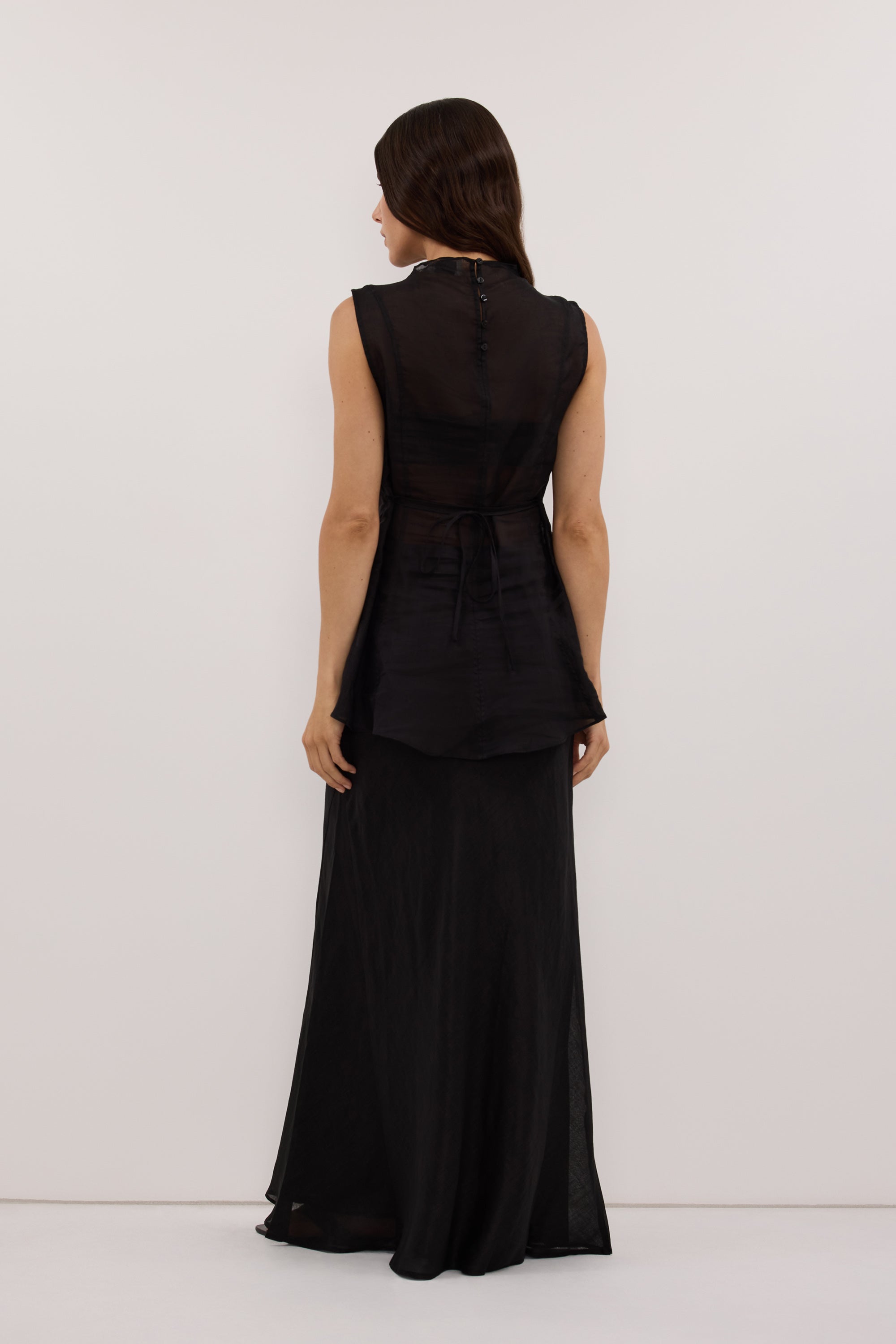 TASH BLACK RAMIE FUNNEL NECK TOP