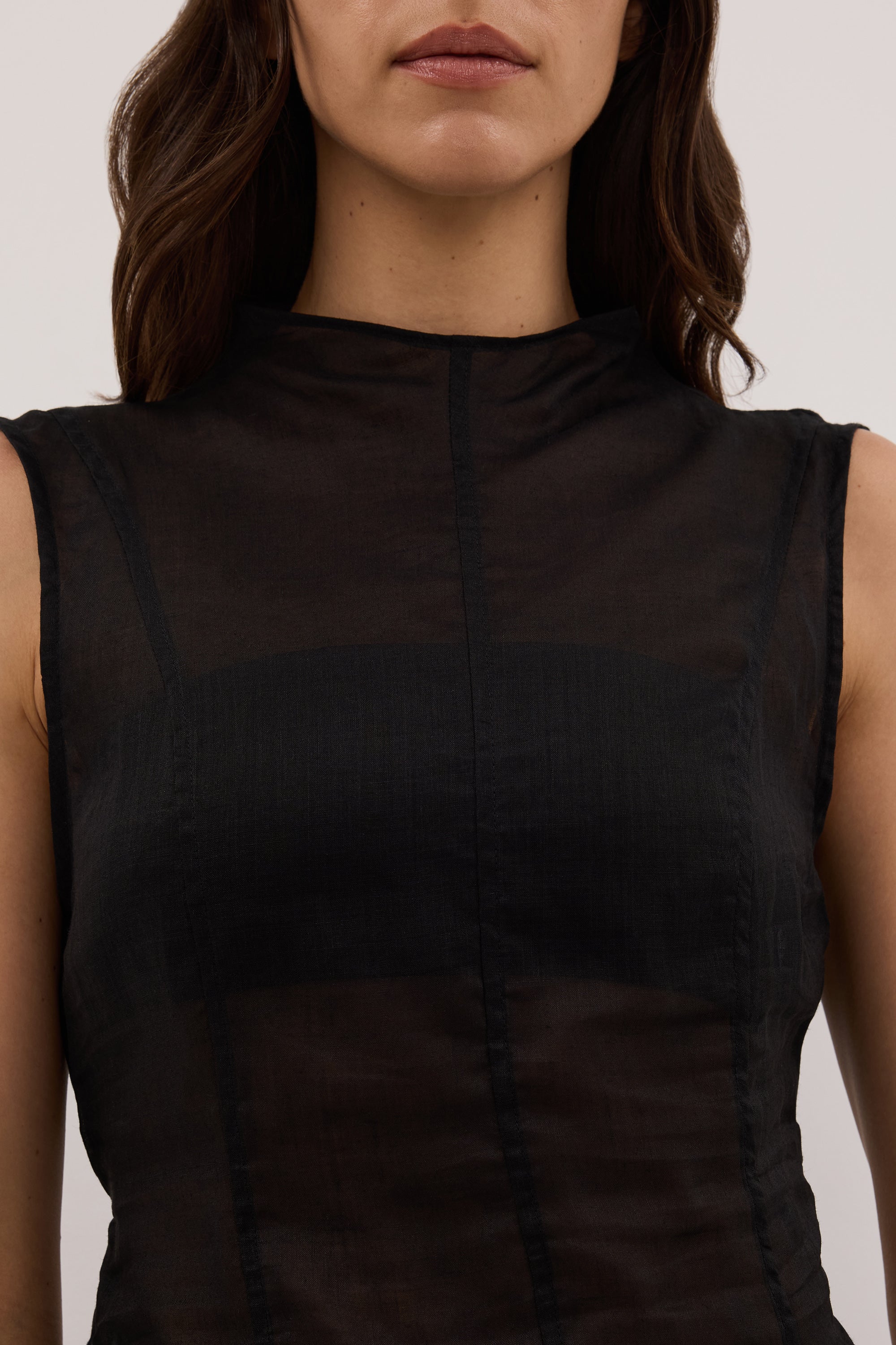 TASH BLACK RAMIE FUNNEL NECK TOP