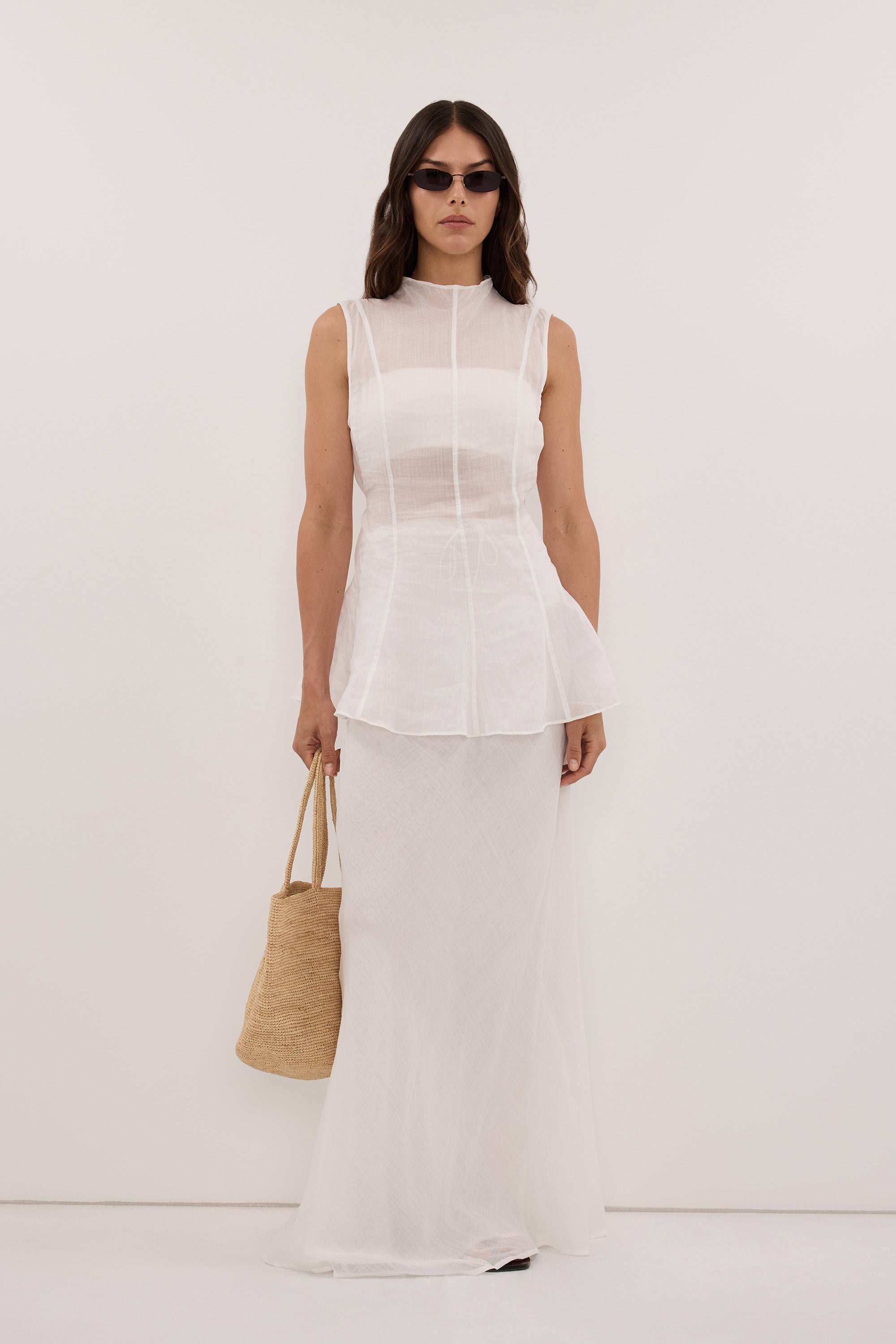 TASH WHITE RAMIE FUNNEL NECK TOP