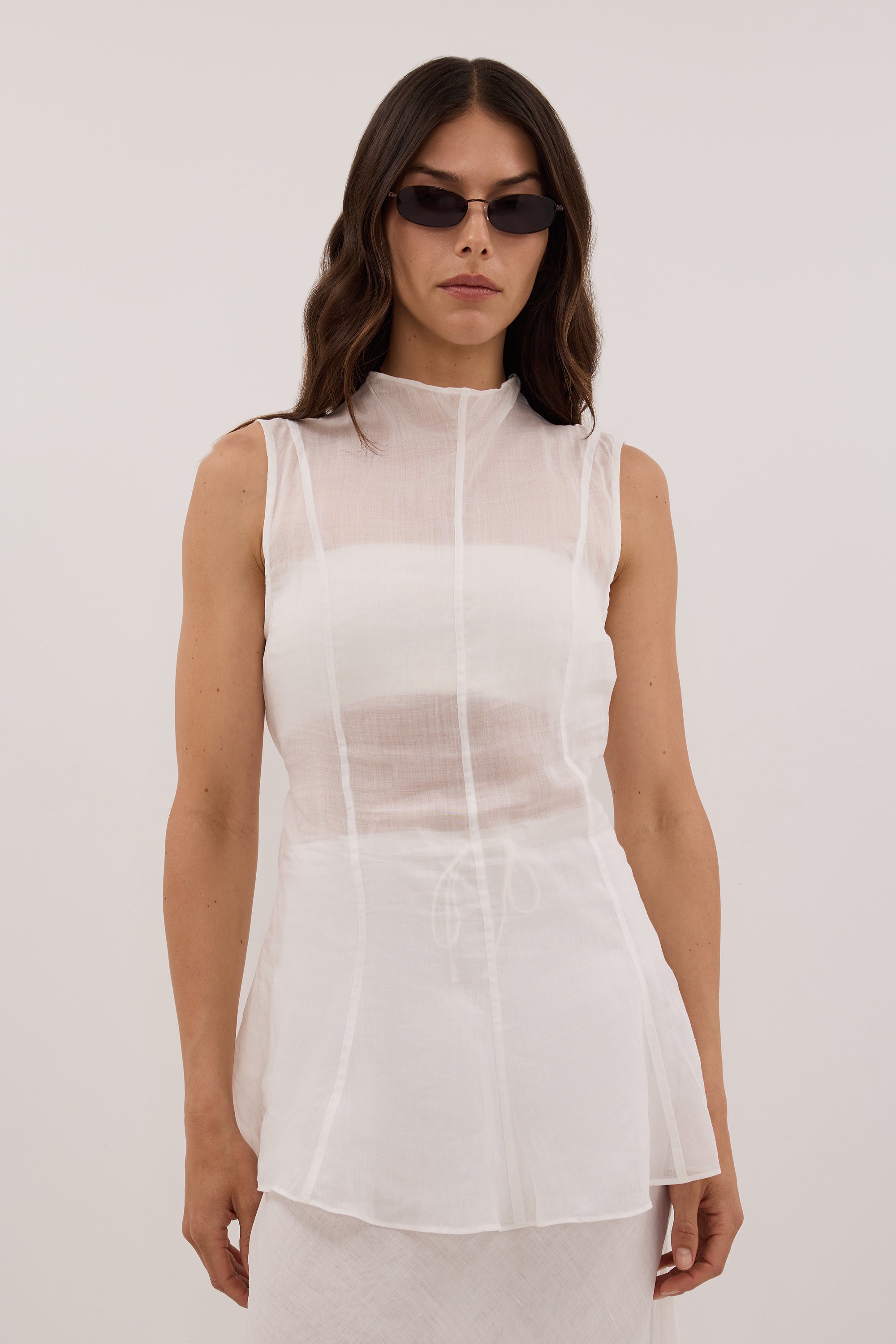 TASH WHITE RAMIE FUNNEL NECK TOP