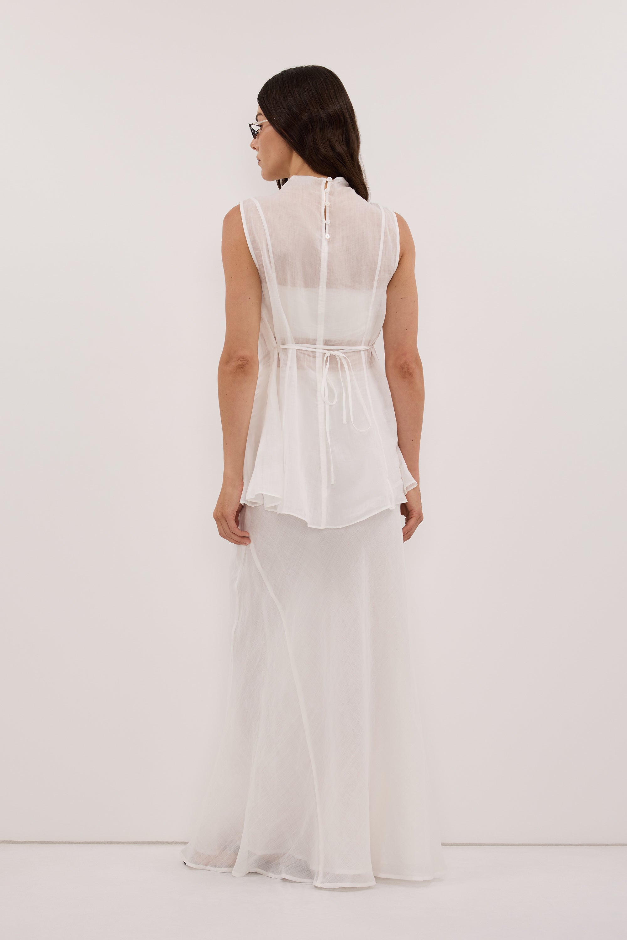 TASH WHITE RAMIE FUNNEL NECK TOP