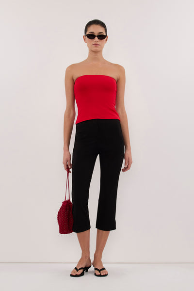 Aude wearing AVEN RED BANDEAU TOP