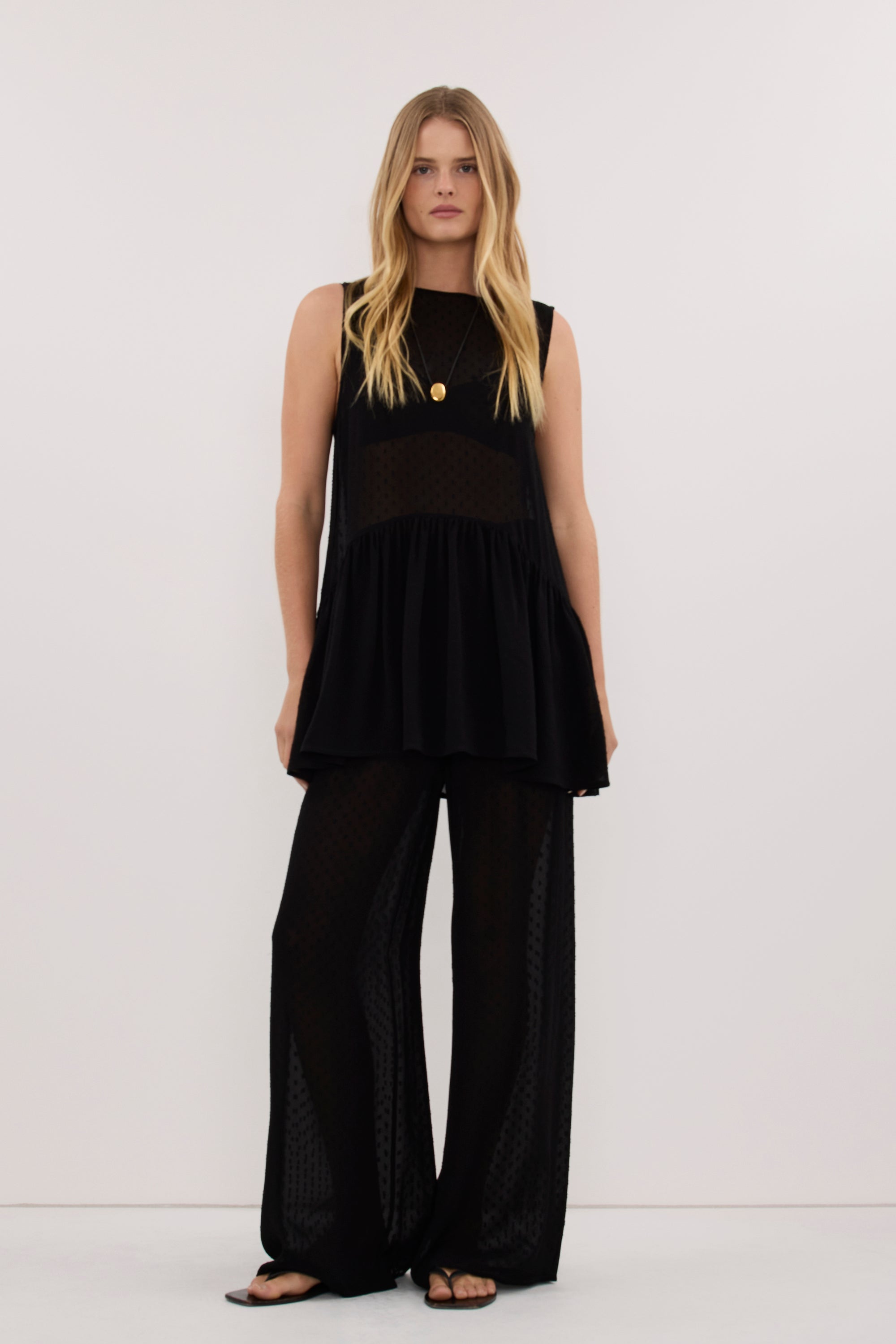 SALINA BLACK DOT DROP WAIST TOP