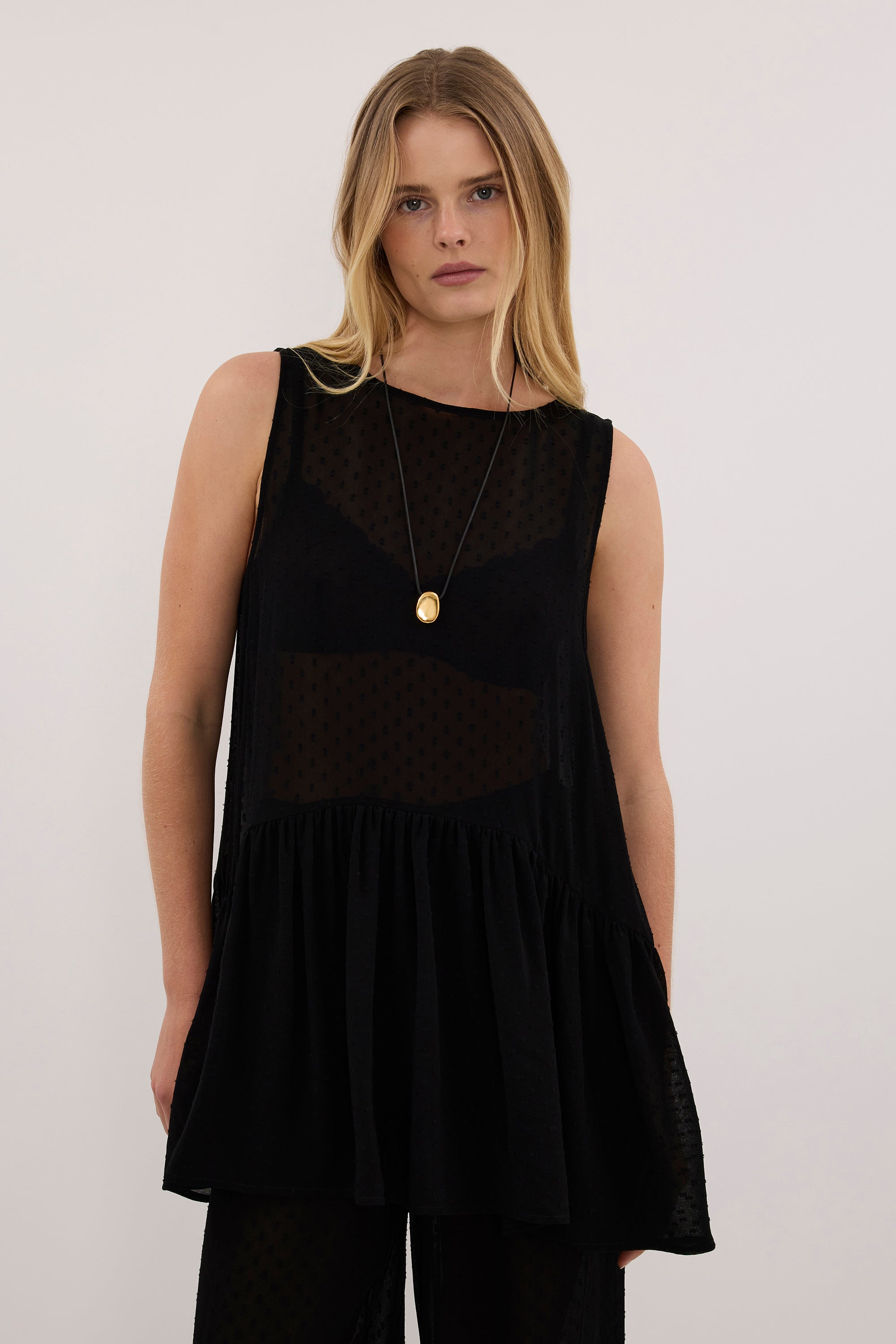 SALINA BLACK DOT DROP WAIST TOP